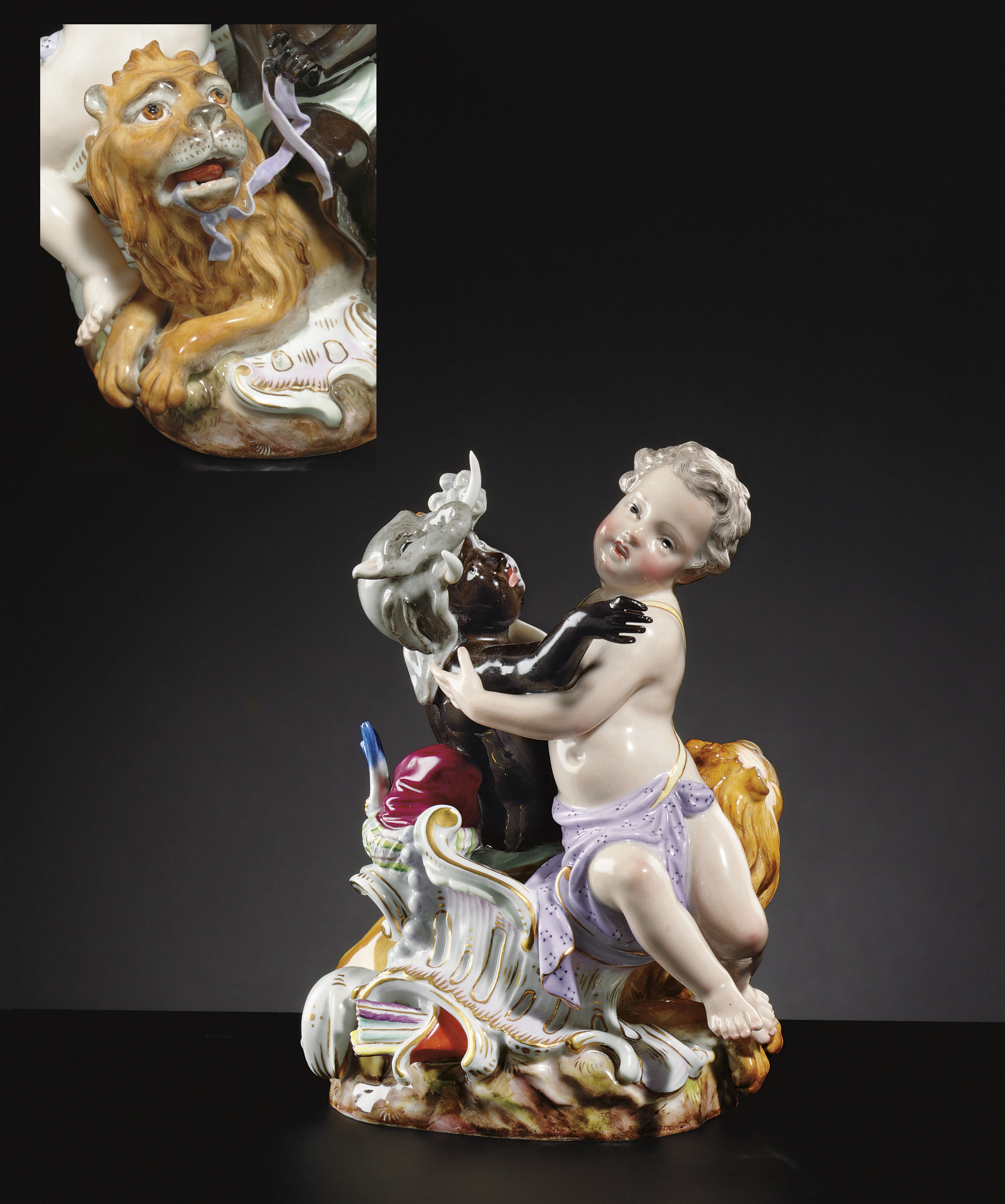 A MEISSEN FIGURE GROUP EMBLEMATIC OF THE CONTINENTS AFRICA AND ASIA