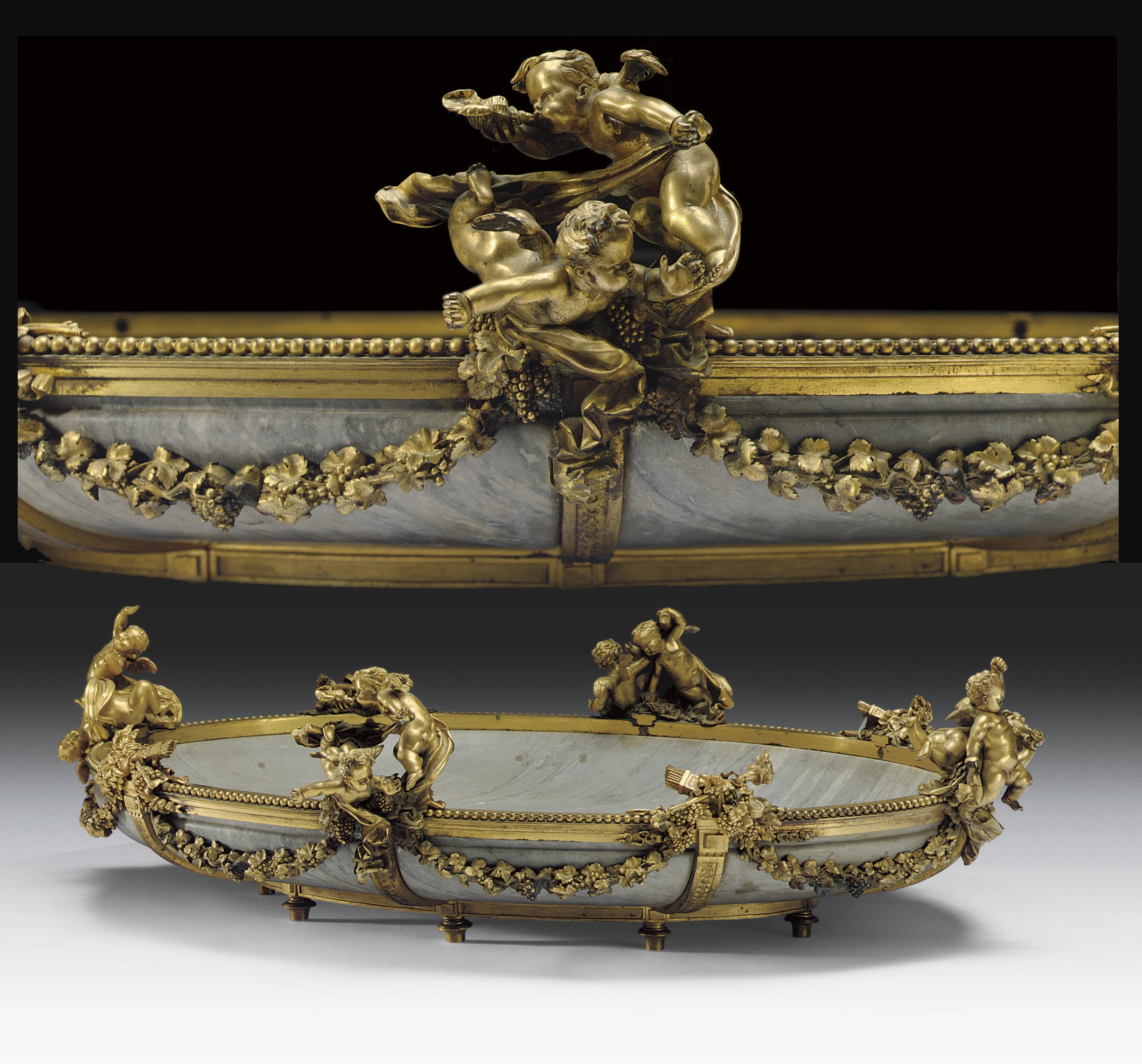 A FINE ORMOLU AND GREY MARBLE CENTREPIECE