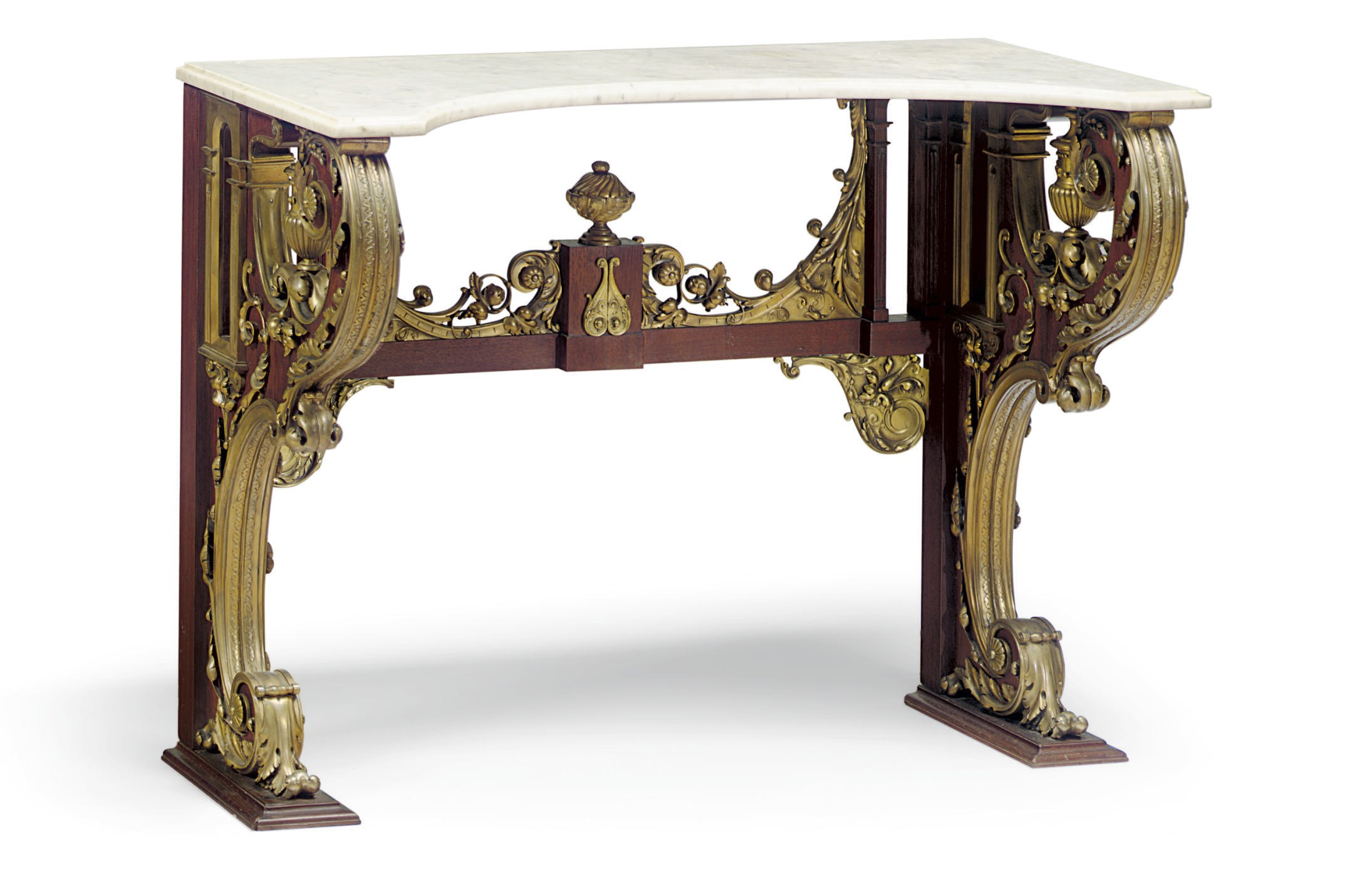 AN ORMOLU-MOUNTED MAHOGANY CONSOLE TABLE