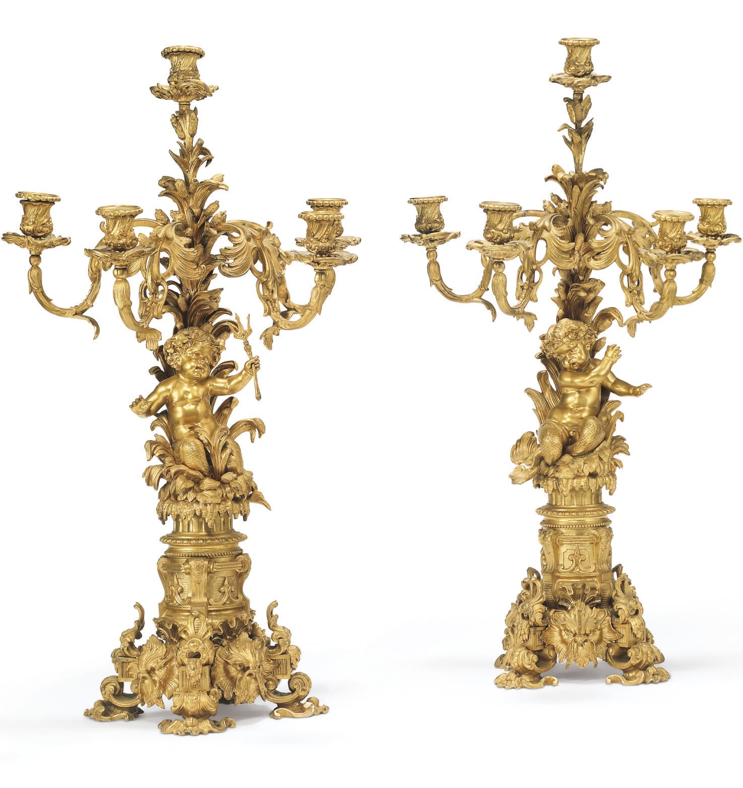 A PAIR OF FRENCH ORMOLU FIVE-LIGHT CANDELABRA