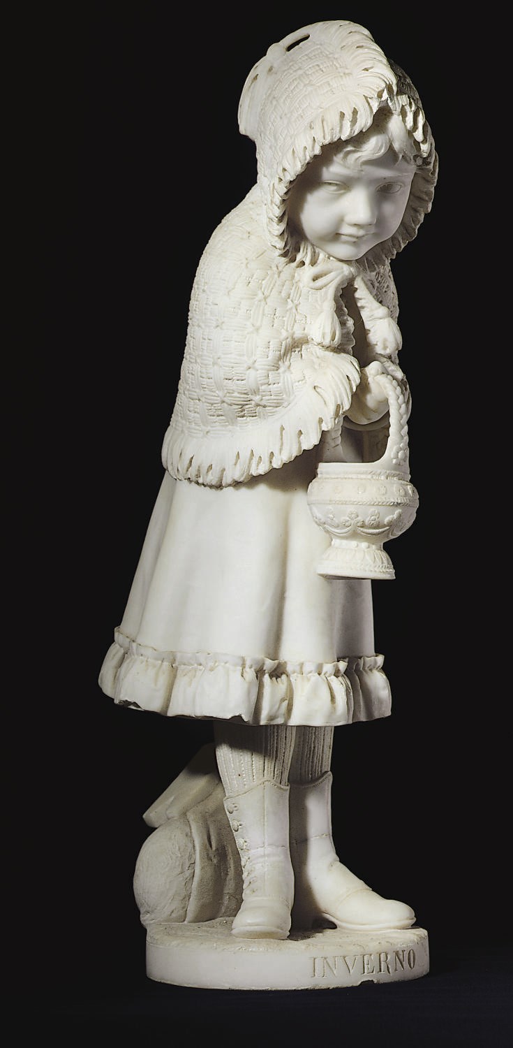 AN ITALIAN MARBLE FIGURE EMBLEMATIC OF WINTER