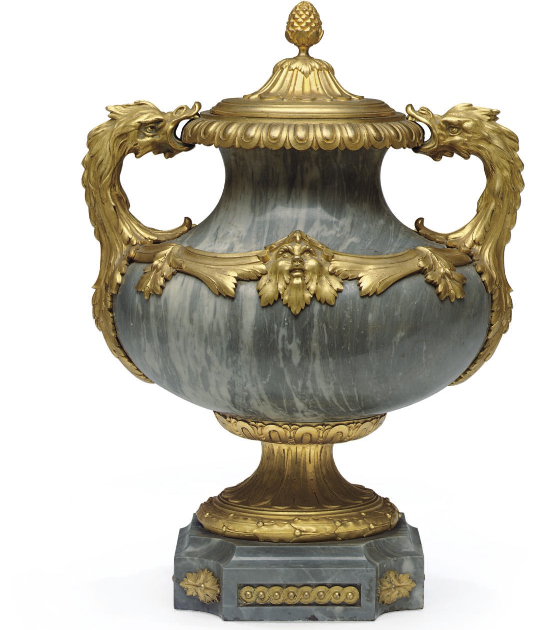 A FRENCH ORMOLU AND BLEU TURQUIN MARBLE URN AND COVER