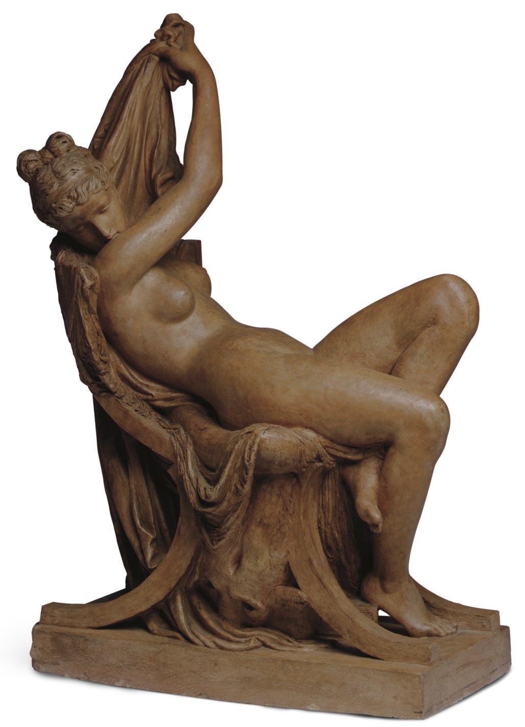 A FRENCH TERRACOTTA FIGURE OF A RECLINING NUDE