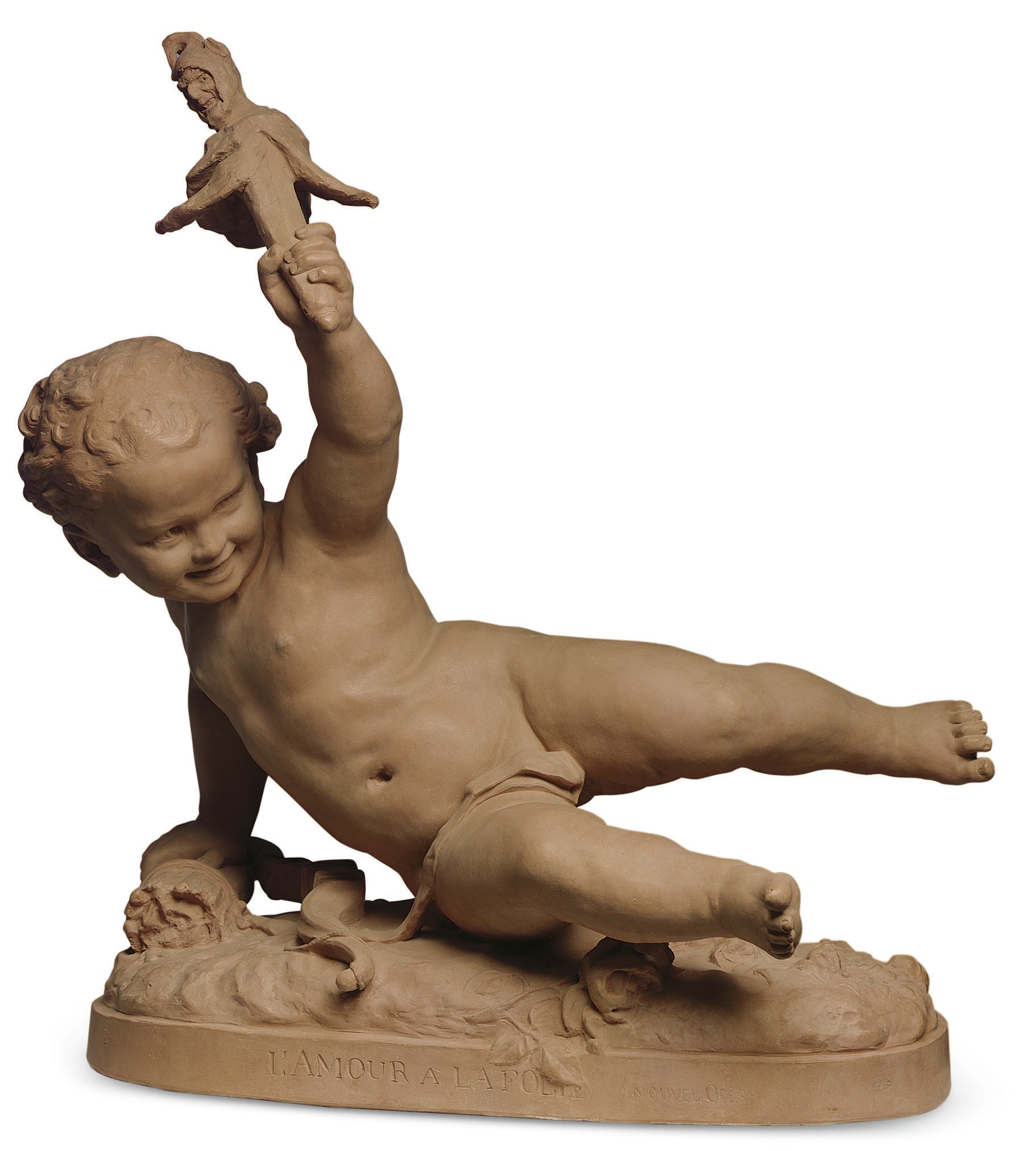 A FRENCH TERRACOTTA FIGURE ENTITLED 'L'AMOUR A LA FOLIE'