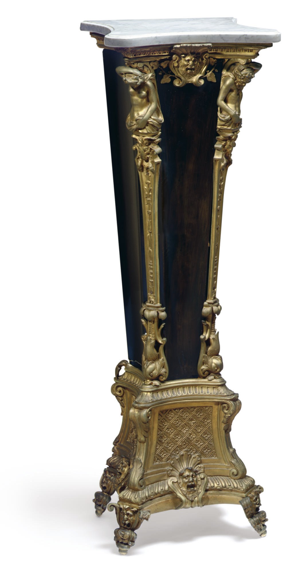 A FRENCH ORMOLU-MOUNTED EBONISED PEDESTAL