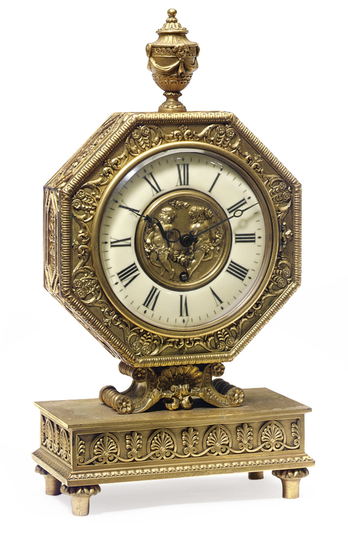 AN AMERICAN GILT-BRONZE TABLE CLOCK