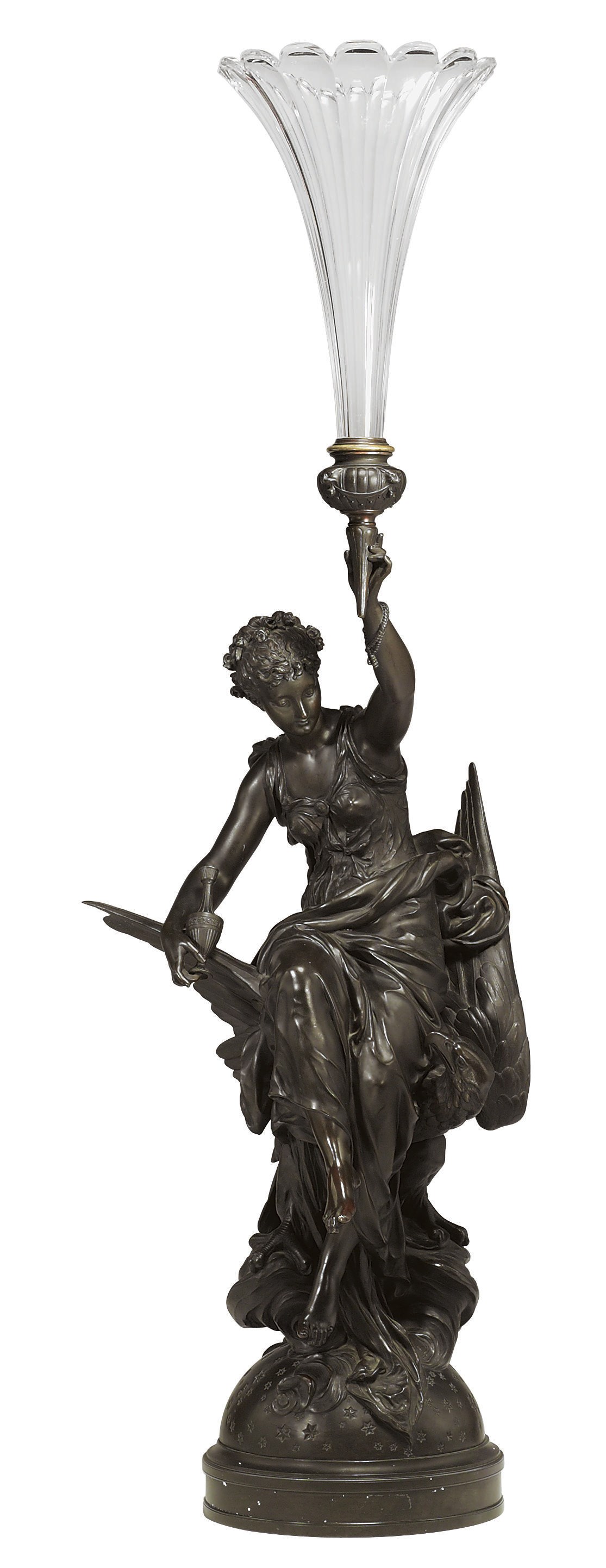 A FRENCH BRONZE FIGURE OF HEBE ASTRIDE JUPITER'S EAGLE