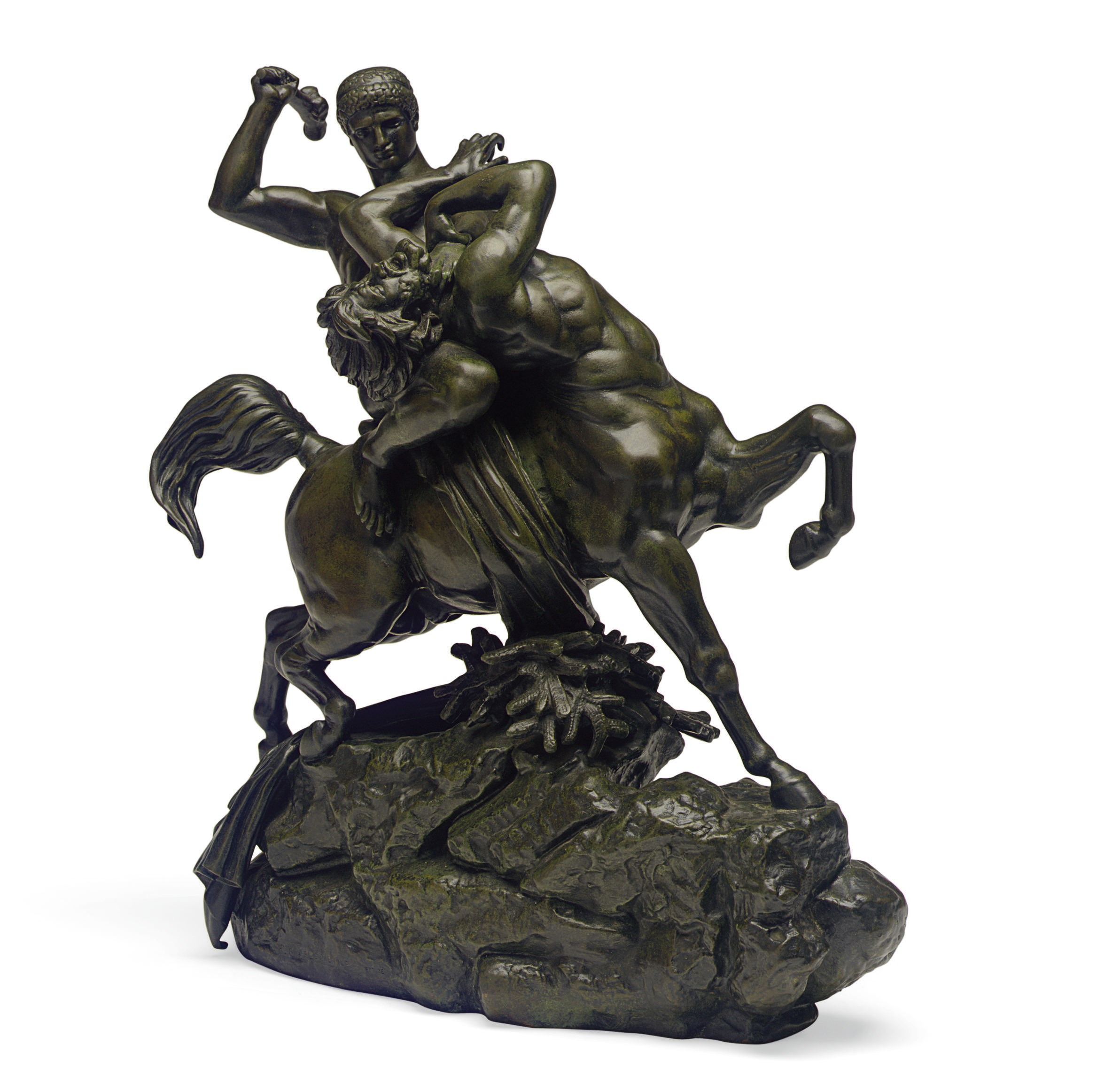 A FRENCH BRONZE FIGURAL GROUP ENTITLED 'THESEE COMBATTANT LE CENTAURE BIENOR'