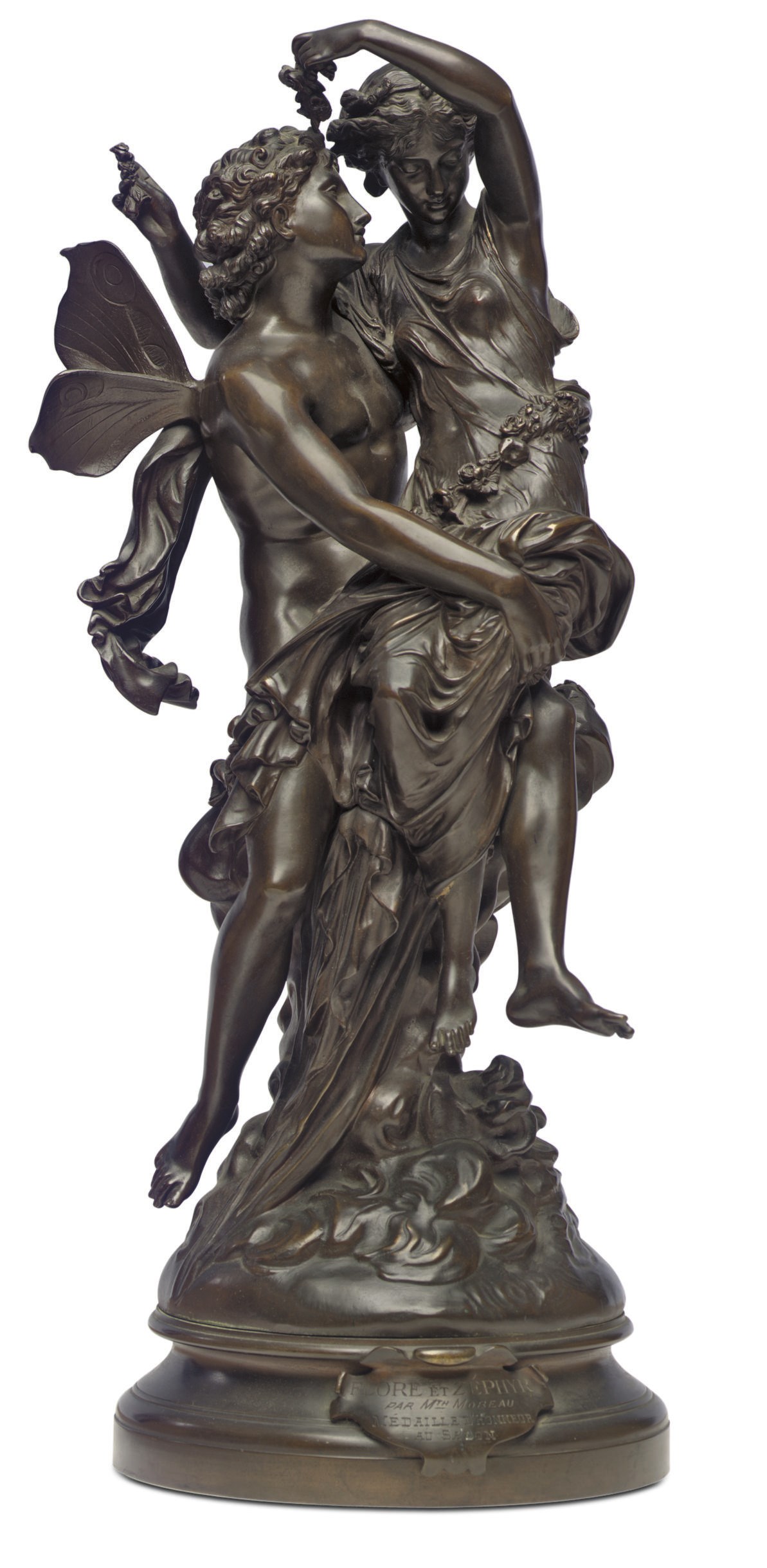 A FRENCH BRONZE FIGURAL GROUP ENTITLED 'FLORE ET ZEPHYR'