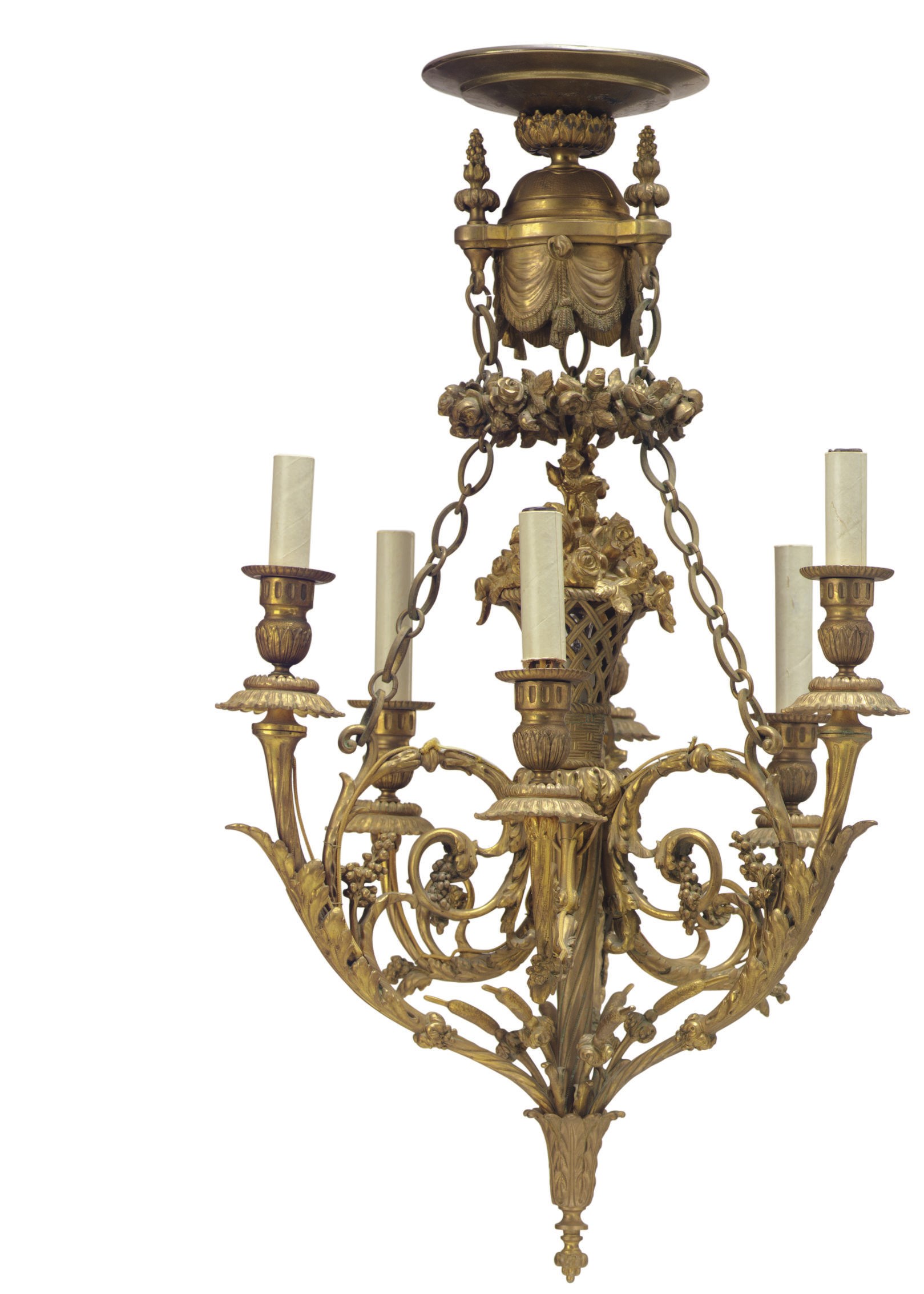 A PAIR OF FRENCH ORMOLU AND PATINATED BRONZE THREE-LIGHT WALL APPLIQUES