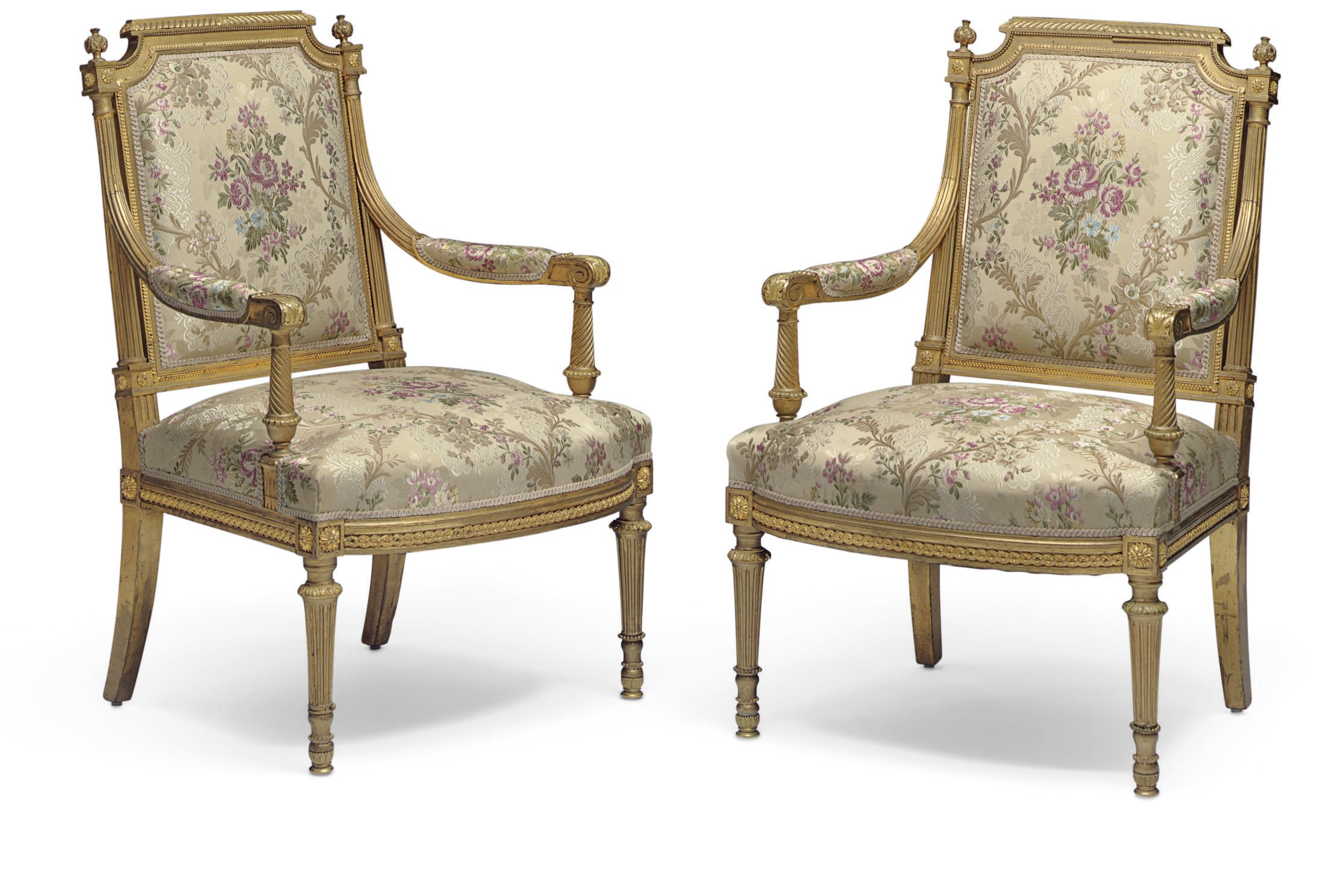A PAIR OF FRENCH ORMOLU-MOUNTED GILTWOOD FAUTEUILS