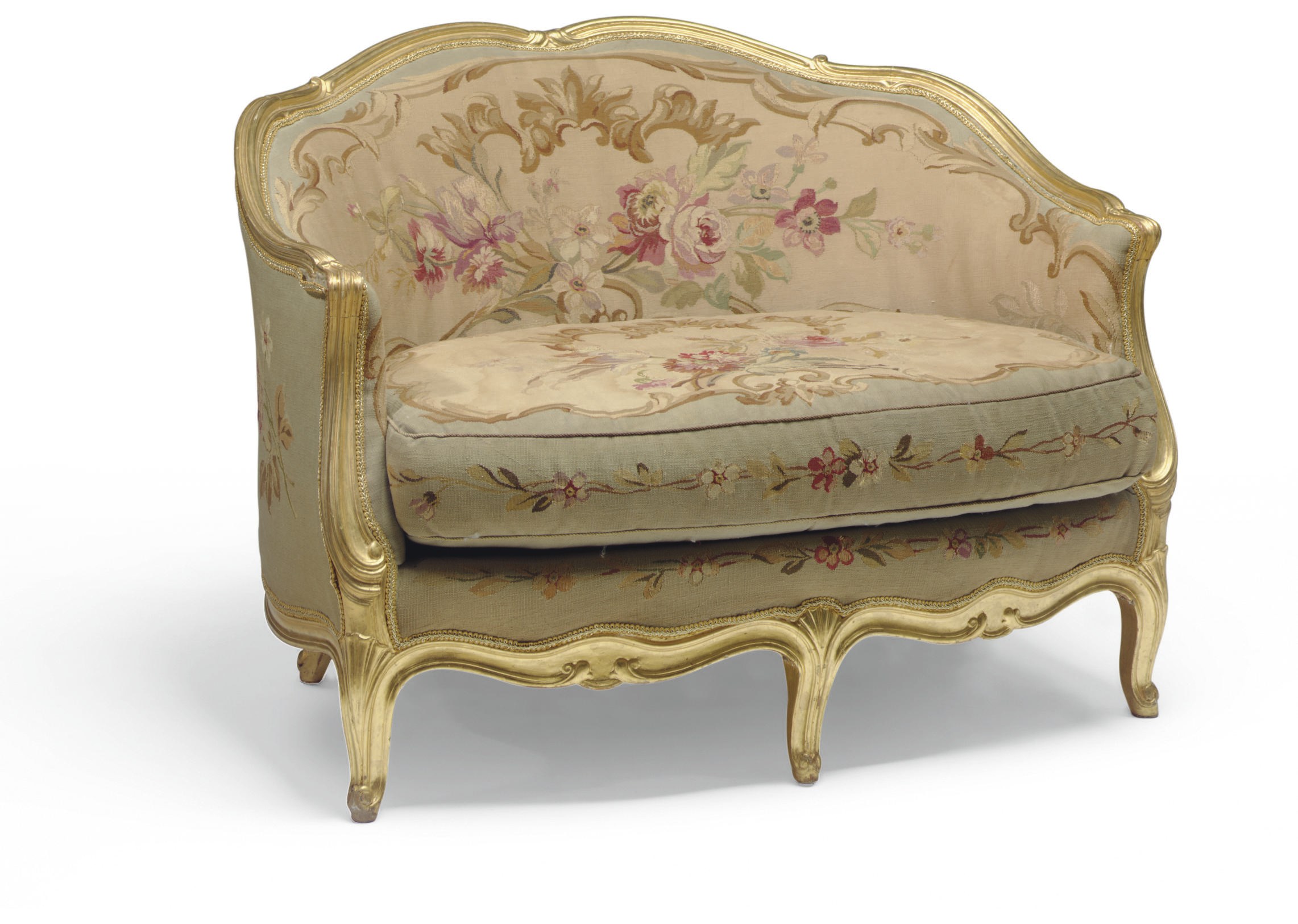 A FRENCH GILTWOOD AND AUBUSSON MARQUISE
