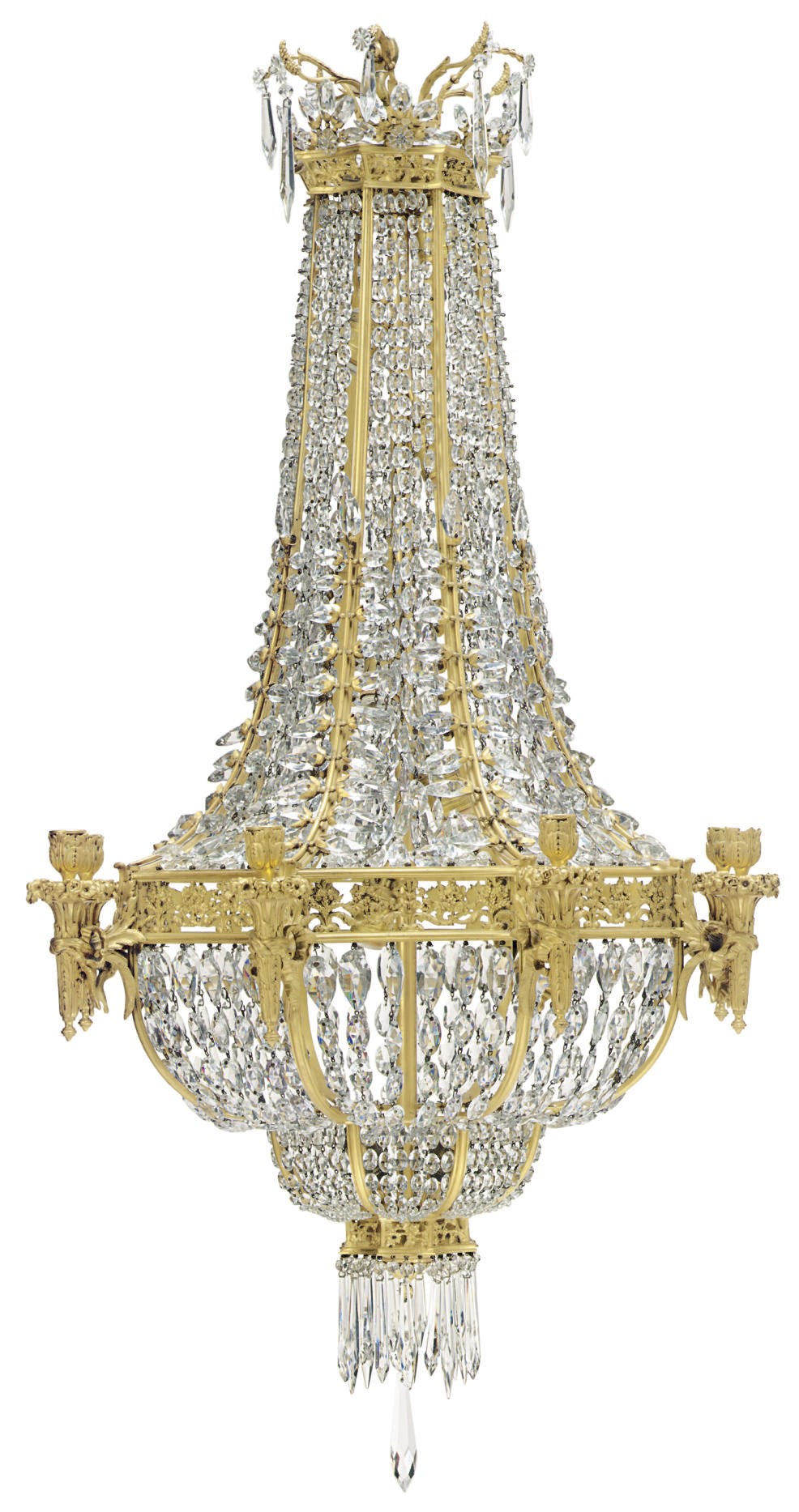 AN ORMOLU, CUT- AND BEADED-GLASS EIGHT-LIGHT CHANDELIER