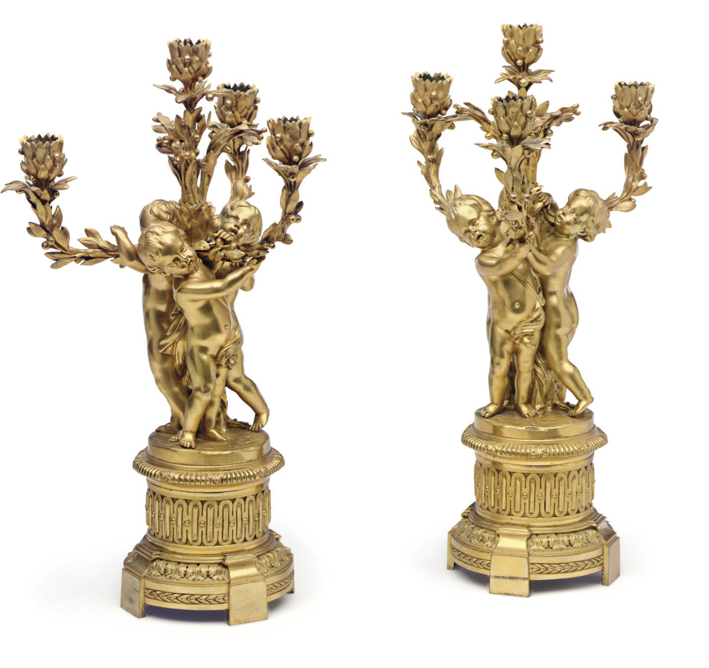 A PAIR OF FRENCH ORMOLU FOUR-LIGHT CANDELABRA