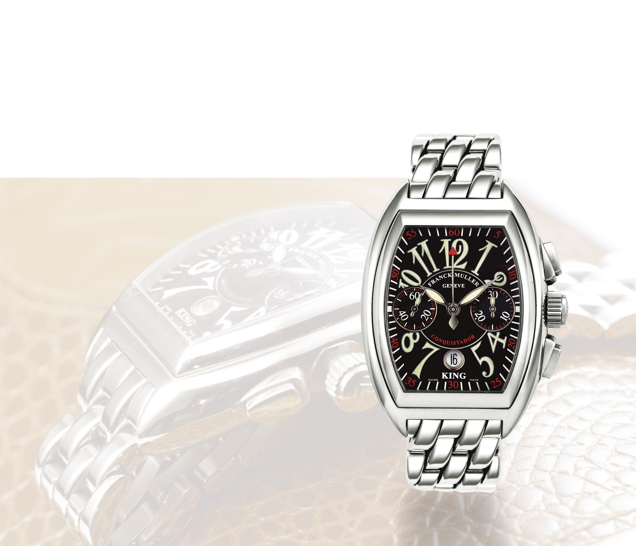 FRANCK MULLER, "CONQUISTADOR CHRONOGRAPH KING"

OVERSIZED STAINLESS STEEL AUTOMATIC CHRONOGRAPH BRACELET WATCH WITH DATE DISPLAY
