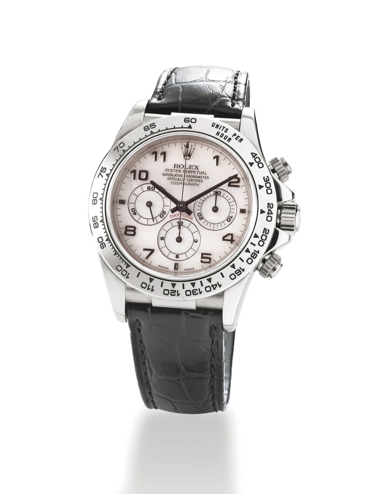 ROLEX, "COSMOGRAPH DAYTONA" REF 16519

WHITE GOLD AUTOMATIC CHRONOMETER CHRONOGRAPH WRISTWATCH WITH MOTHER-OF-PEARL DIAL