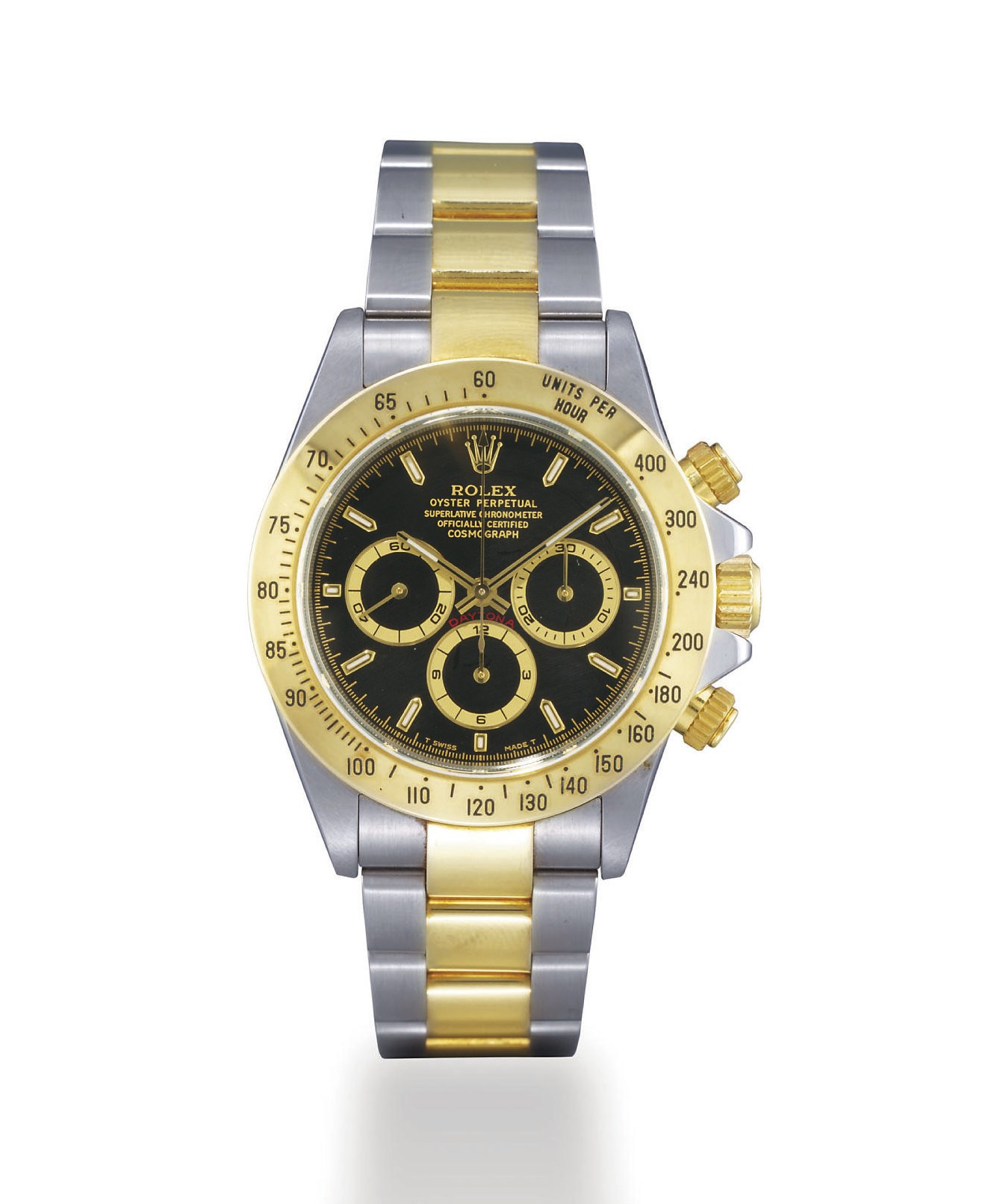 ROLEX, "COSMOGRAPH DAYTONA" REF 16523

STAINLESS STEEL AND GOLD AUTOMATIC CHRONOMETER CHRONOGRAPH BRACELET WATCH