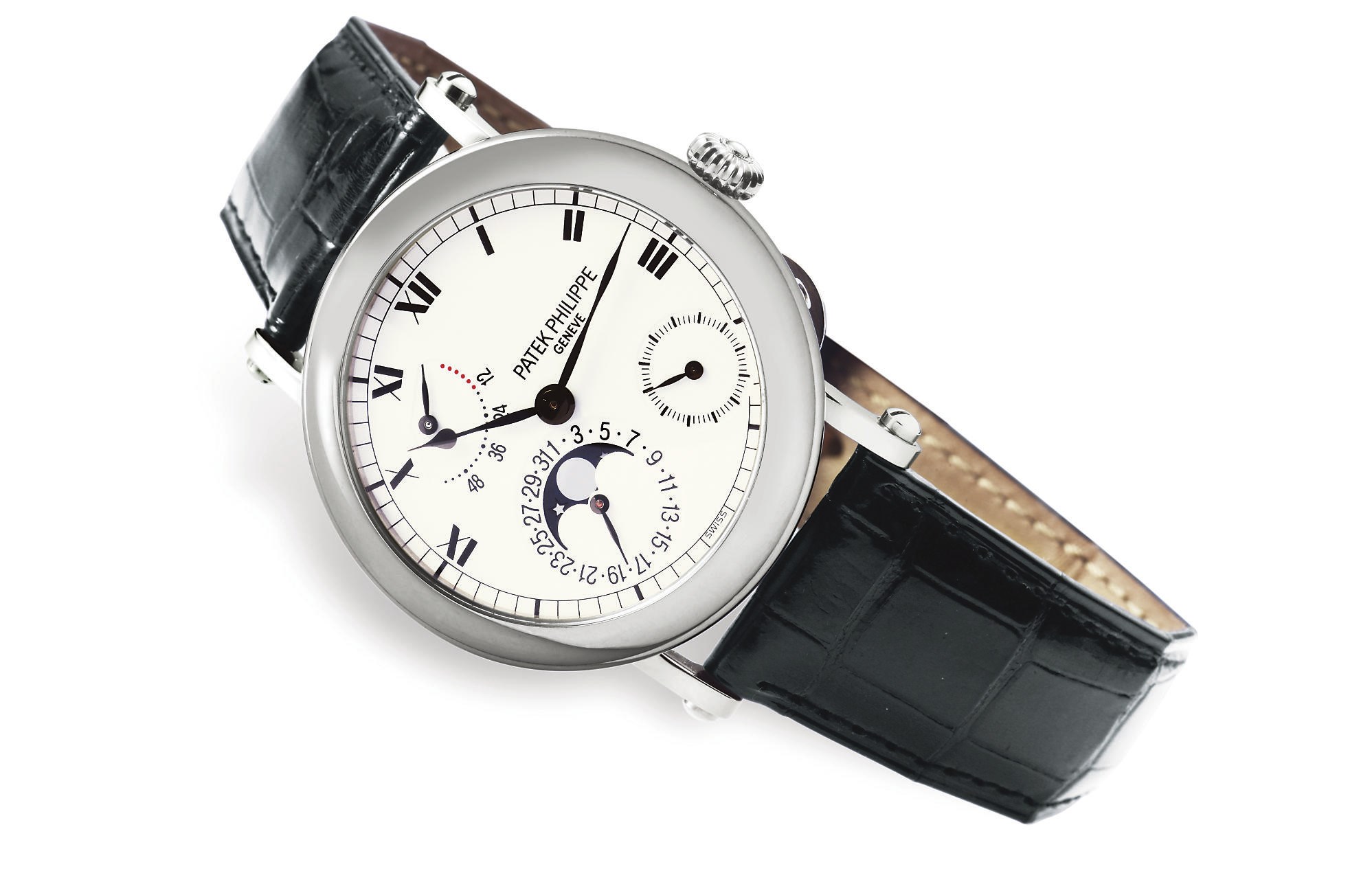 PATEK PHILIPPE, REF. 5054G

WHITE GOLD AUTOMATIC OFFICER'S-STYLE WRISTWATCH WITH DATE, MOON-PHASE DISPLAY AND POWER-RESERVE INDICATION