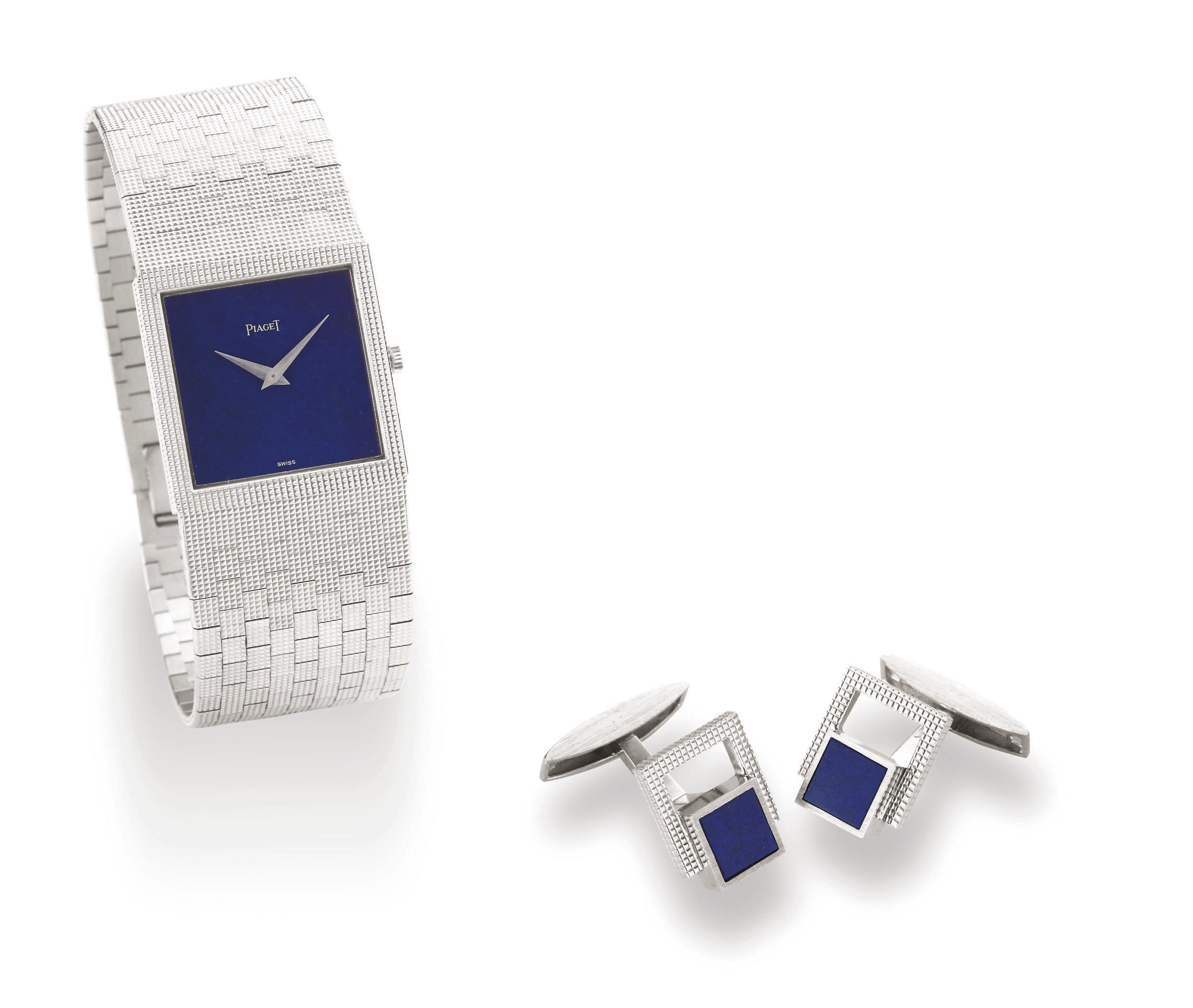 PIAGET

WHITE GOLD MANUAL-WINDING BRACELET WATCH WITH LAPIS LAZULI DIAL, AND A PAIR OF MATCHING CUFFLINKS EN SUITE