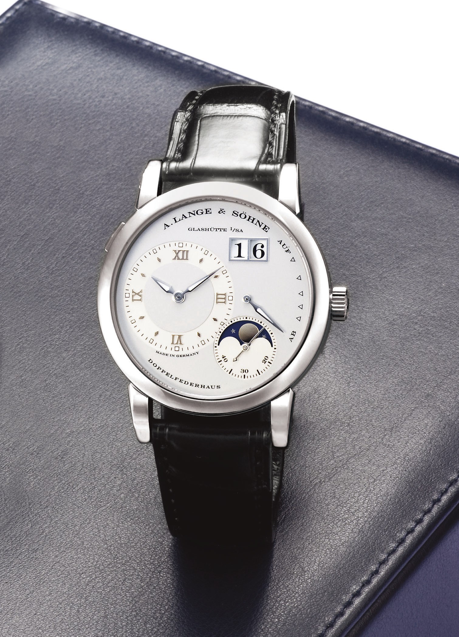 A. LANGE & SÖHNE, "LANGE 1 MOONPHASE"

PLATINUM MANUAL-WINDING WRISTWATCH WITH POWER-RESERVE INDICATION, DATE AND MOON-PHASE DISPLAY