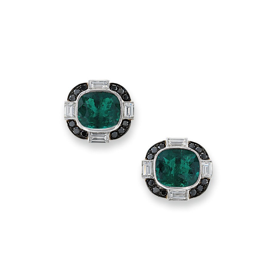 A PAIR OF EMERALD AND DIAMOND CUFFLINKS, BY MICHAEL YOUSSOUFIAN