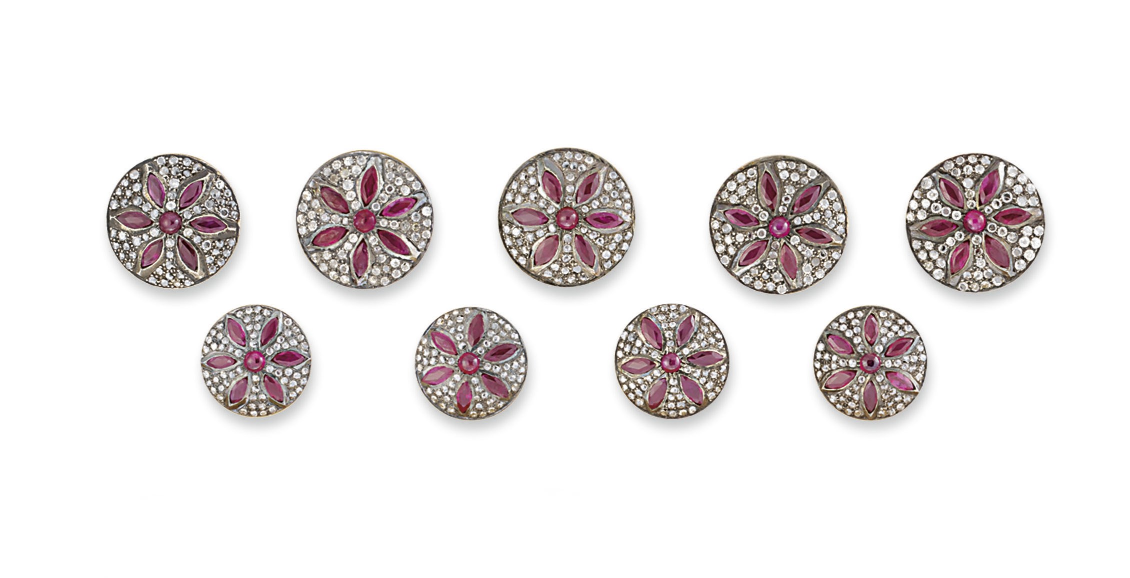 A SET OF DIAMOND AND RUBY SHERWANI BUTTONS