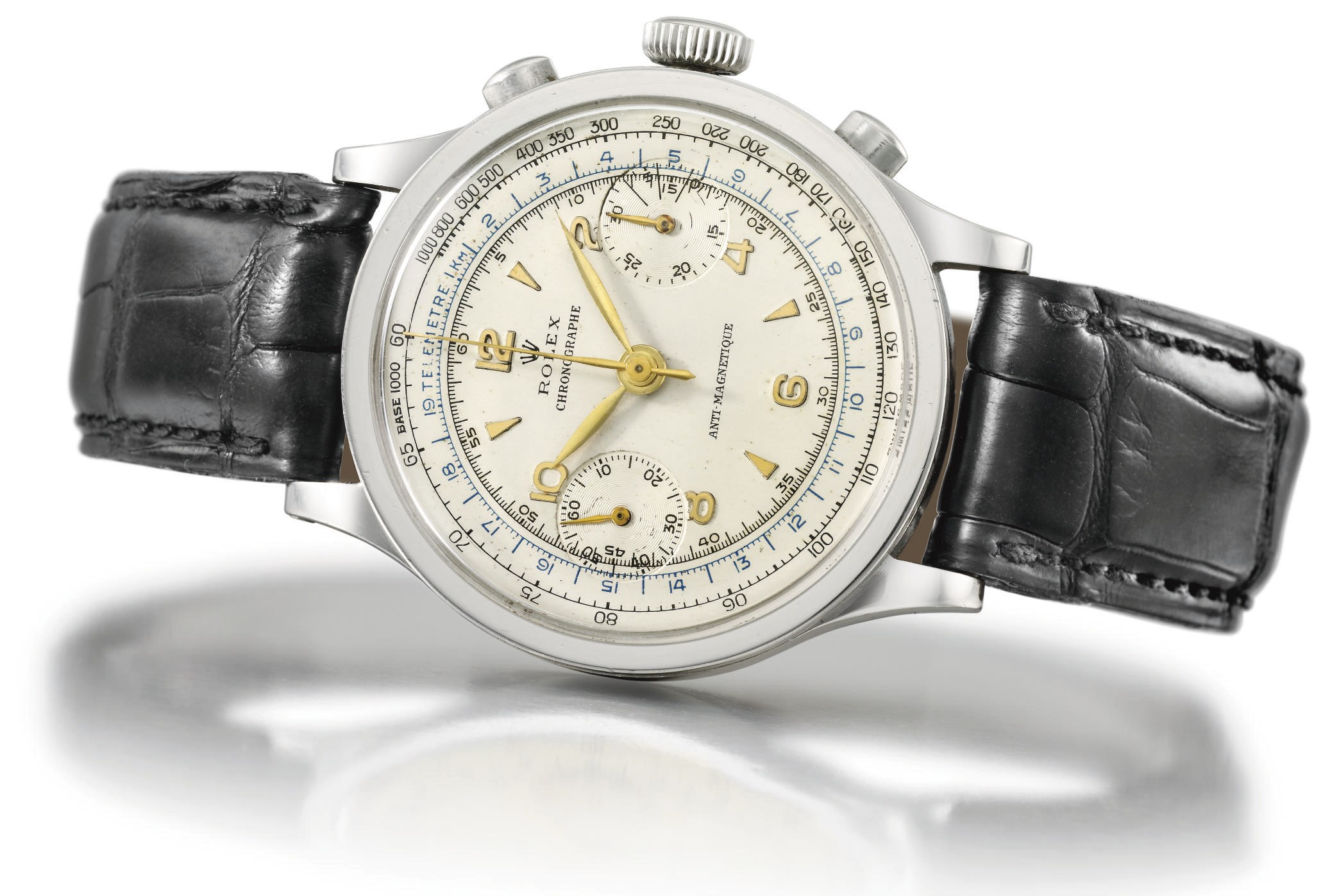 Rolex. A fine, rare and large stainless steel chronograph wristwatch