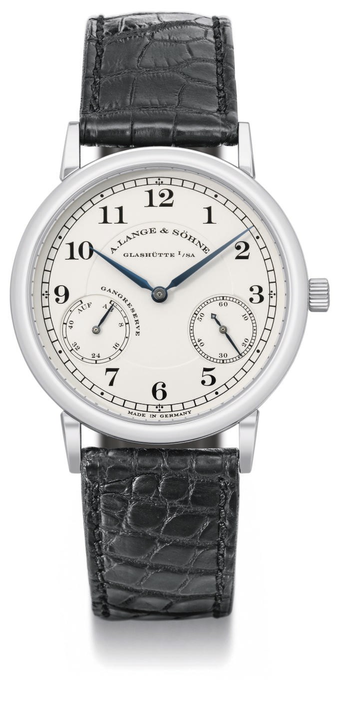 A. Lange & Söhne. A fine platinum wristwatch with power reserve