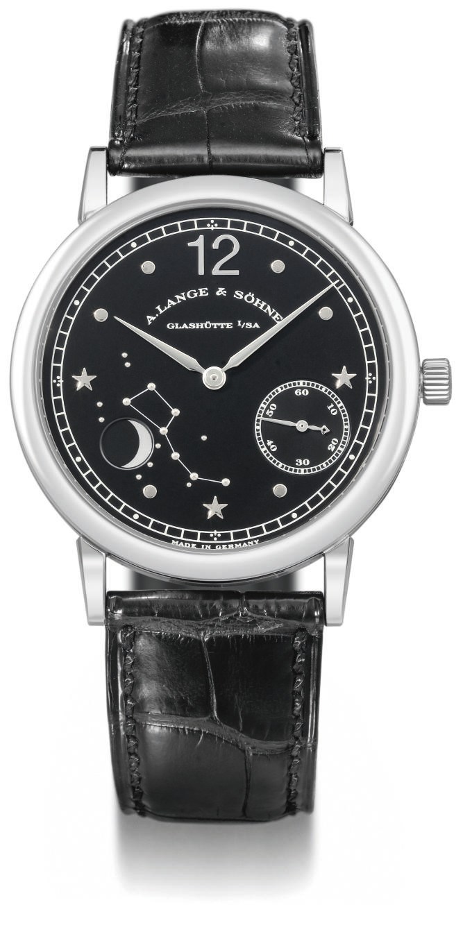 A. Lange & Söhne. A fine and rare limited edition platinum astronomical wristwatch