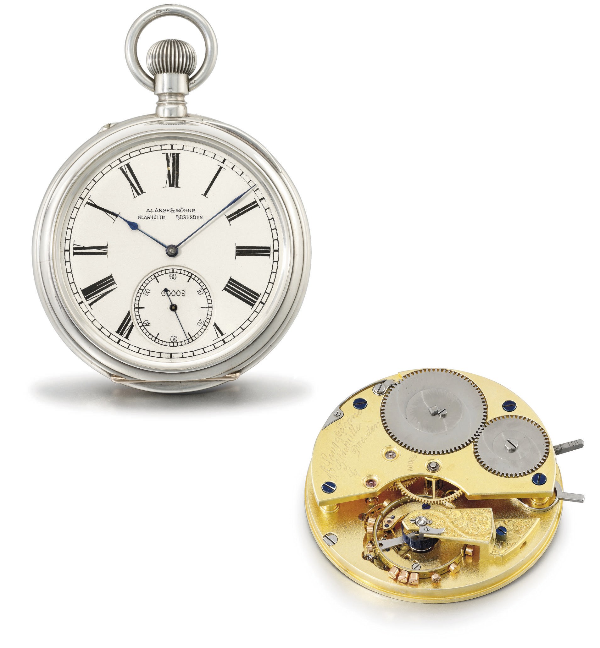 A. Lange & Söhne. A fine and rare silver openface keyless pocket chronometer with nickel-steel compensation balance