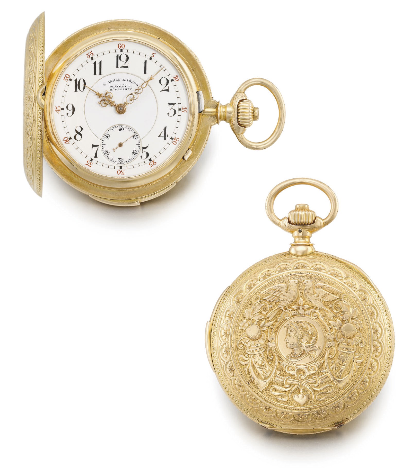 A. Lange & Söhne. A fine 18K pink gold hunter case quarter repeating keyless lever watch with Professor Graff case