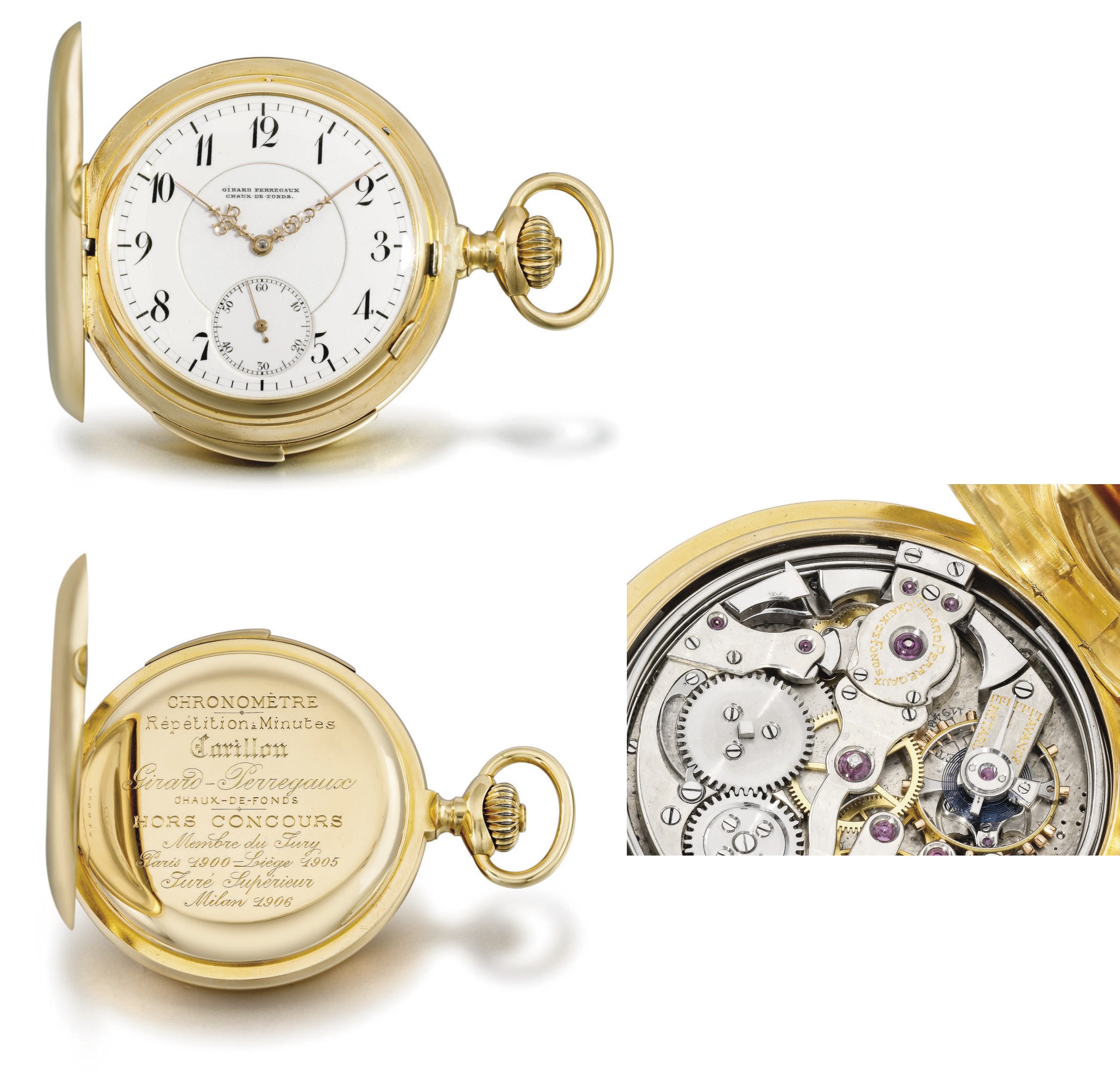 Girard-Perregaux. A fine and rare 18K gold hunter case minute repeating keyless lever watch with Westminster Carillon chime