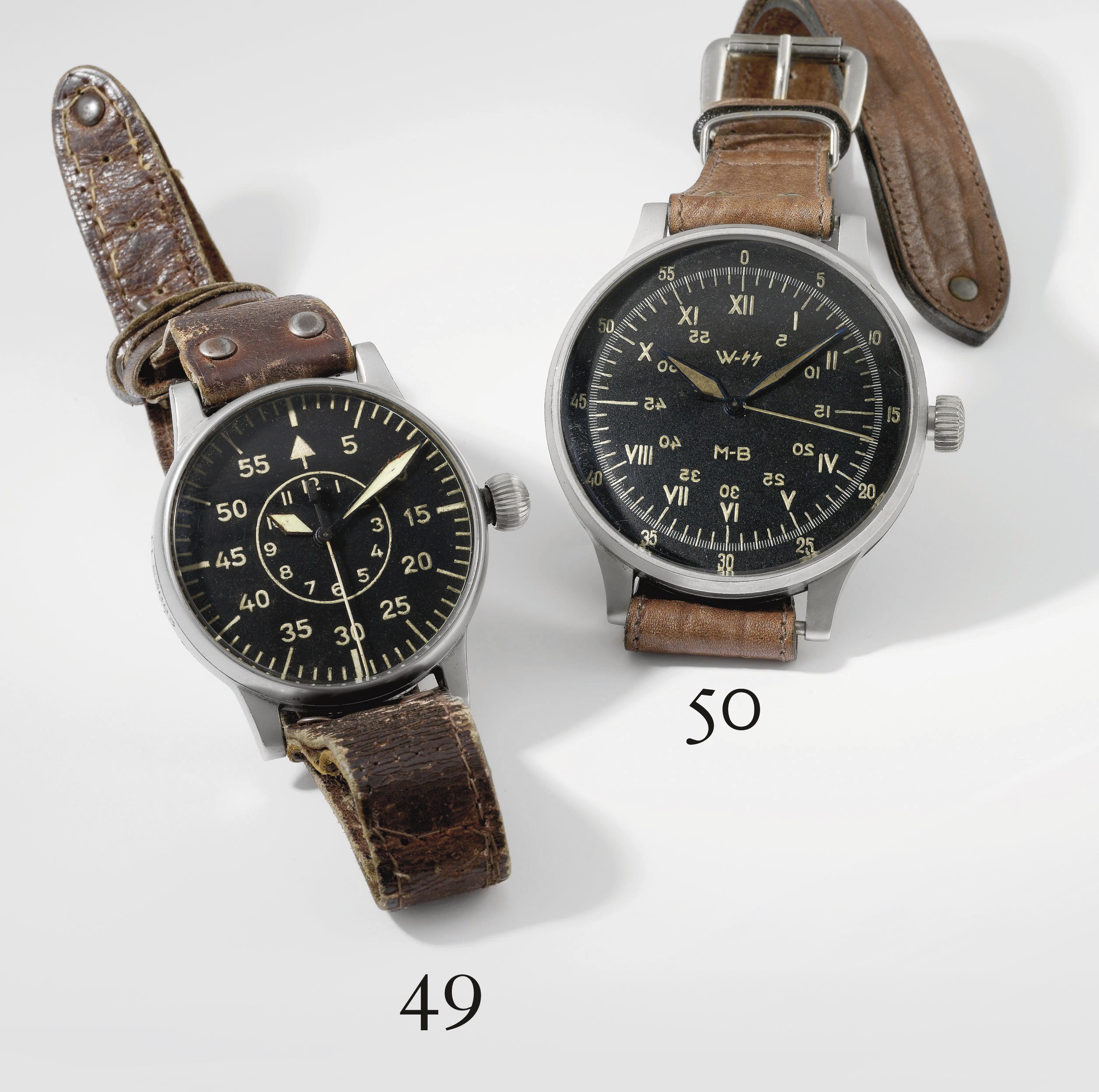A. Lange & Söhne. A rare and large grey matted brass pilot's wristwatch with indirect sweep centre seconds and hack feature