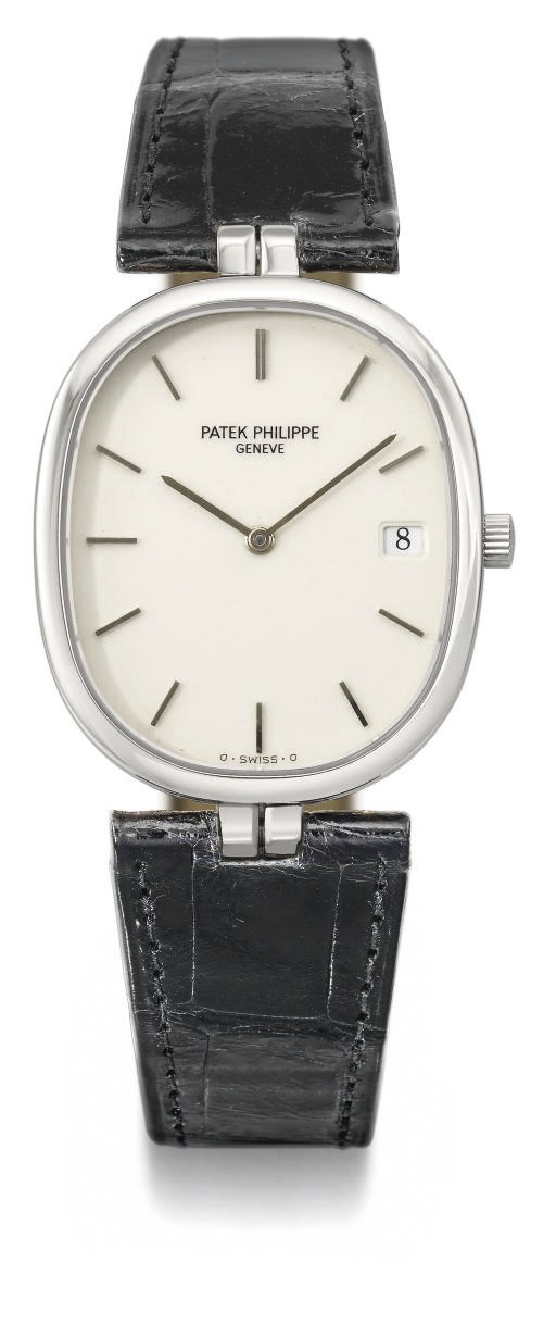 Patek Philippe. A stainless steel oval wristwatch with date