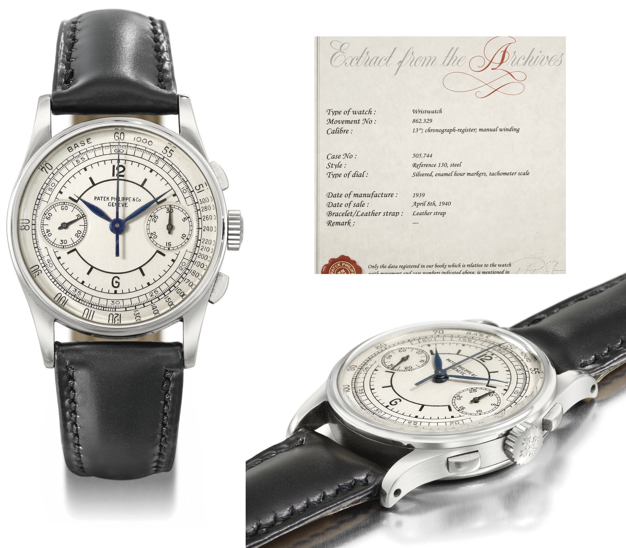 Patek Philippe. An extremely fine and rare stainless steel chronograph wristwatch with sector dial