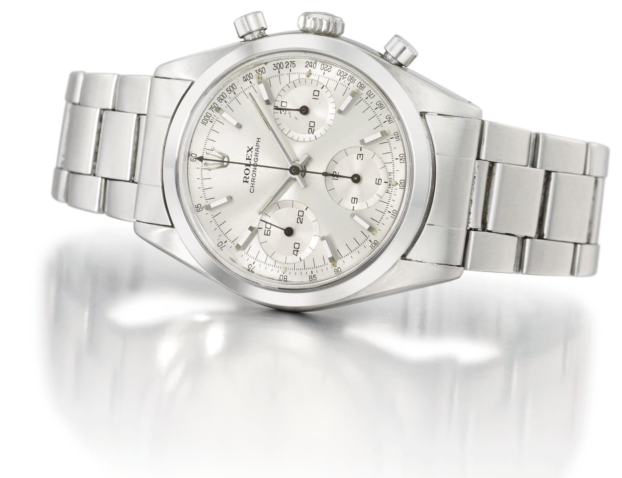 Rolex. A fine stainless steel chronograph wristwatch with bracelet
