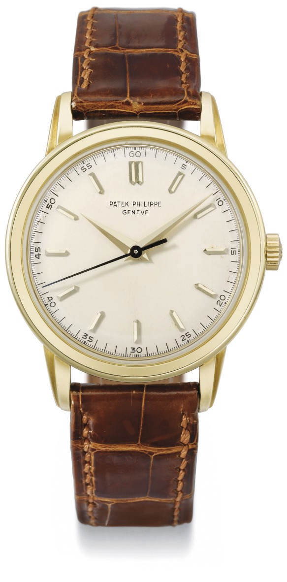 Patek Philippe. A fine, rare and large 18K gold wristwatch with sweep centre seconds