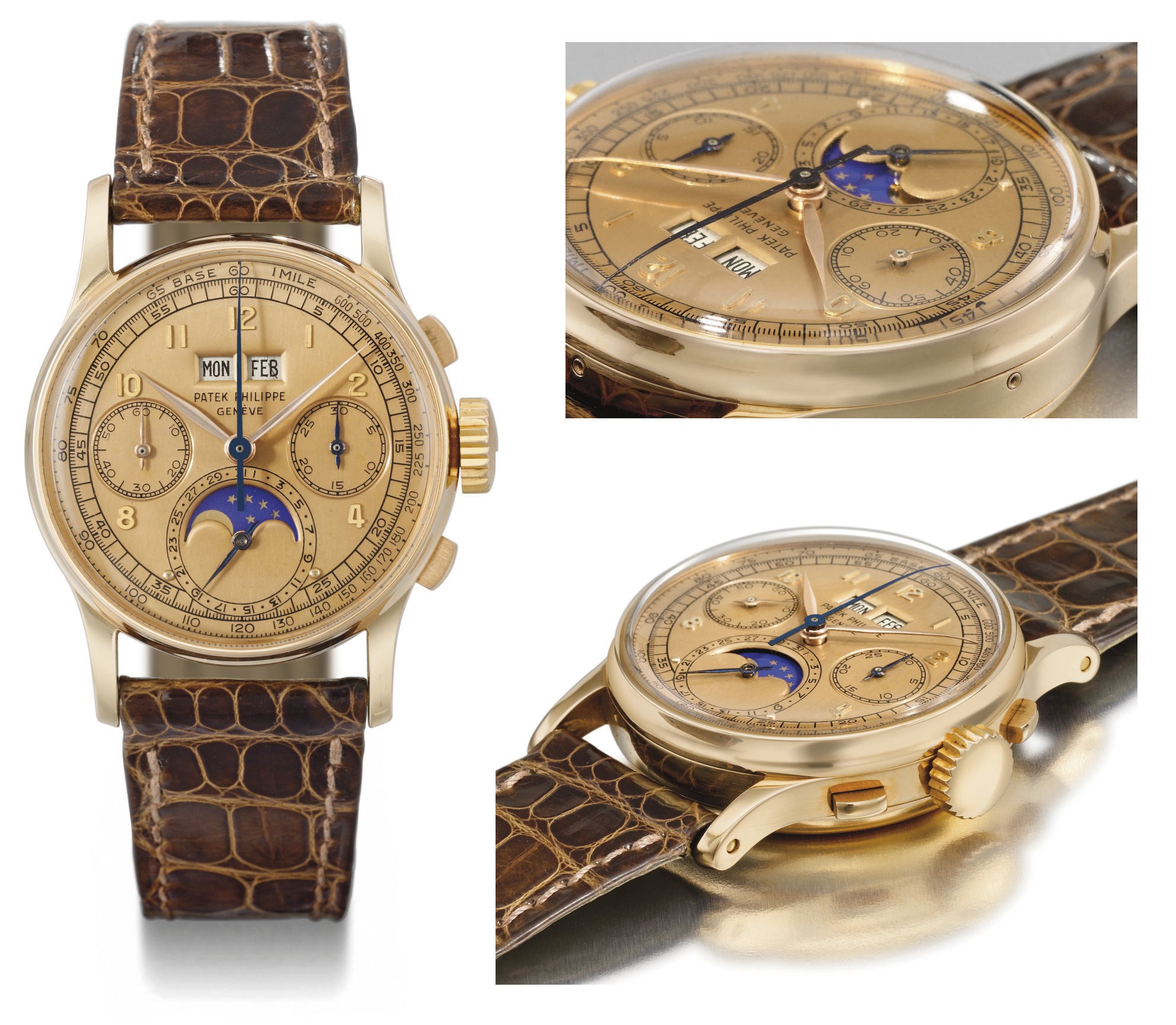 Patek Philippe. An extremely fine and rare 18K pink gold perpetual calendar chronograph wristwatch with moon phases and pink dial
