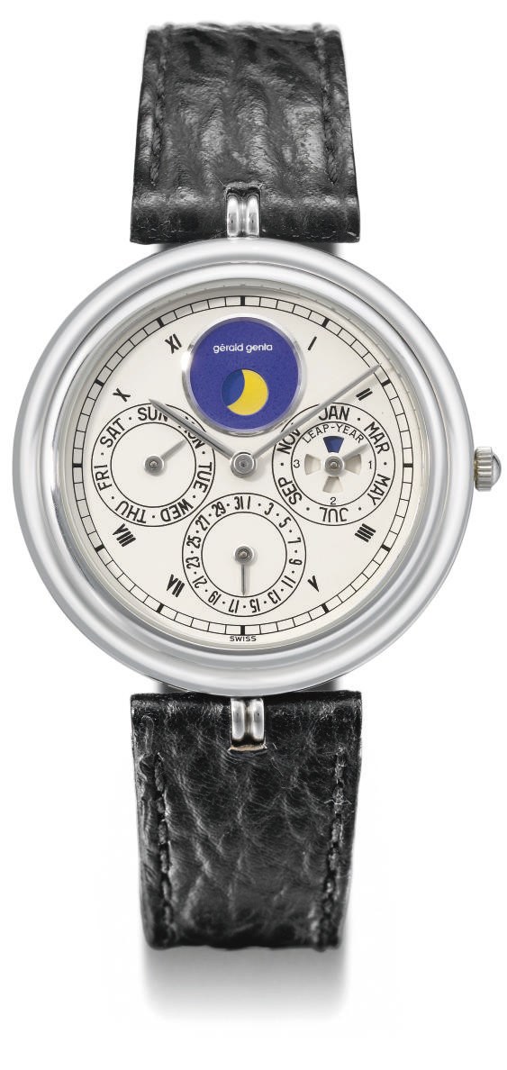Gérald Genta. A stainless steel automatic perpetual calendar wristwatch with moon phases