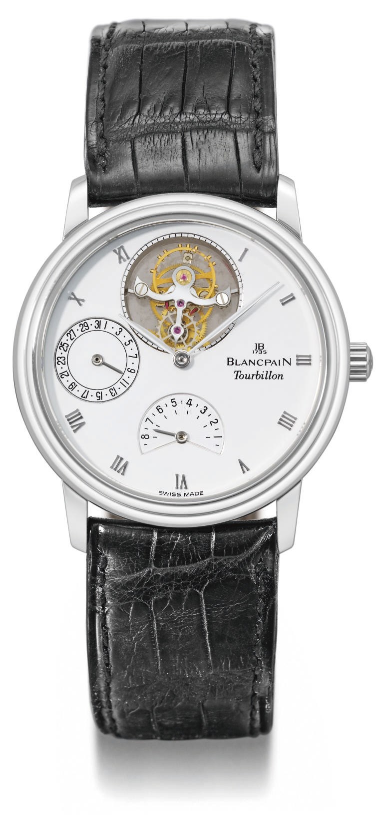 Blancpain. A fine platinum tourbillon wristwatch with date and eight day power reserve