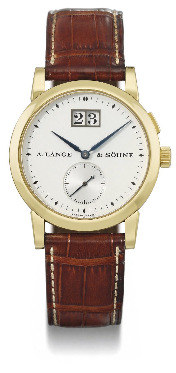 A. Lange & Söhne. A very fine and rare 18K gold wristwatch with oversized date
