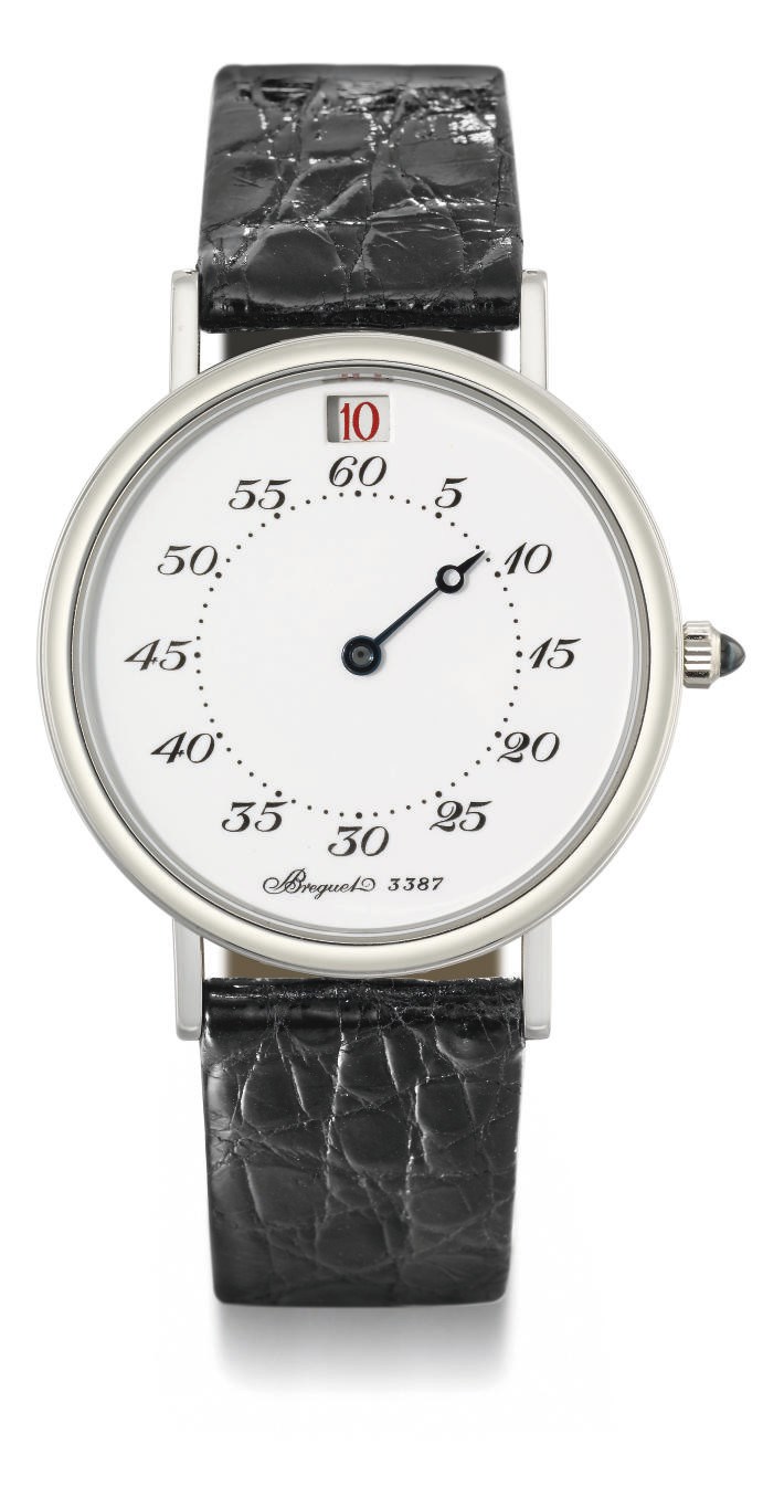 Breguet. A fine and rare platinum limited edition automatic jump hour wristwatch with enamel dial