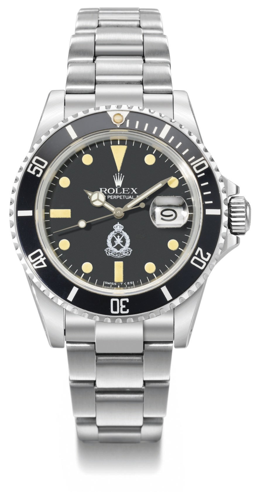 Rolex. A rare stainless steel automatic wristwatch with sweep centre seconds, date and bracelet, made for the Royal Oman Police
