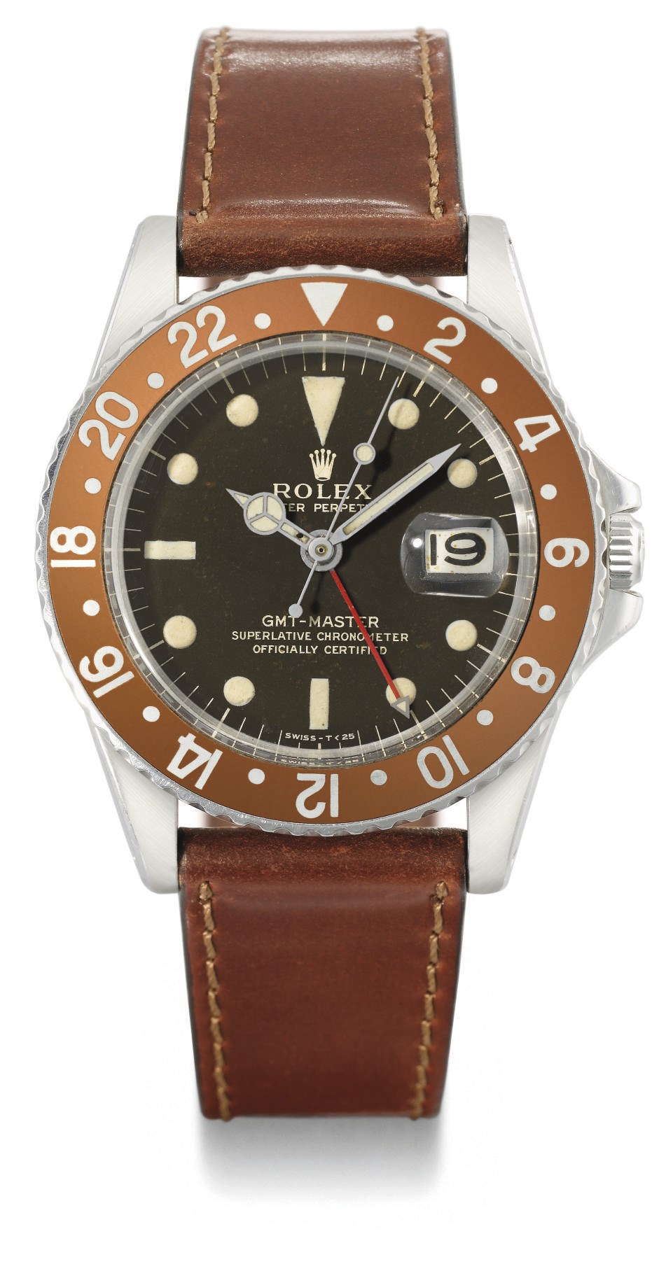 Rolex. An unusual stainless steel automatic dual time wristwatch with sweep centre seconds, date and black lacquer dial