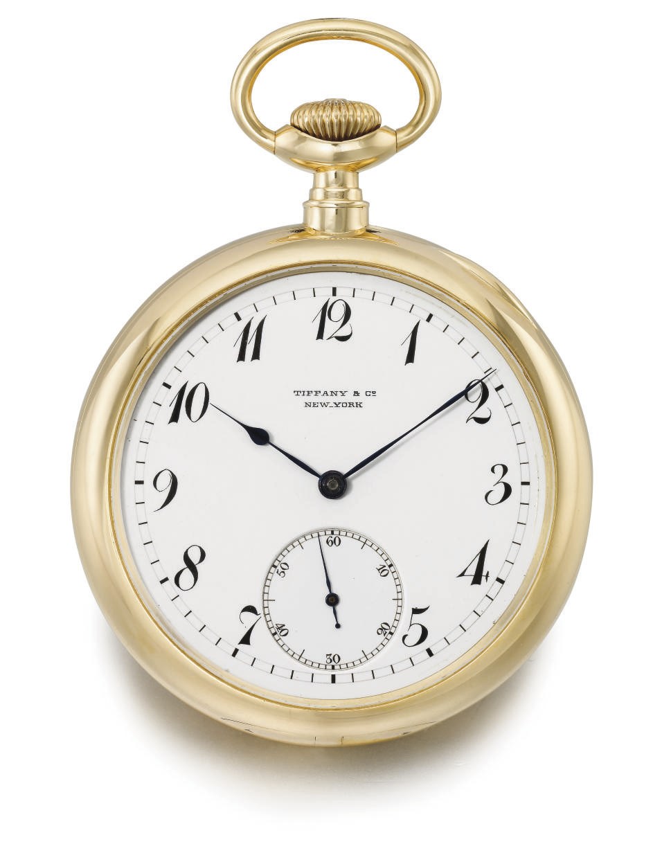Patek Philippe, made for Tiffany & Co. An 18K gold openface keyless lever watch with Guillaume balance, Bulletin d'Observatoire, American case and unusual double regulator