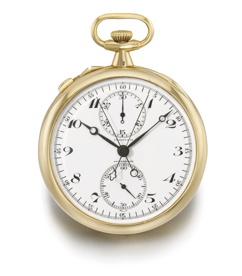 Patek Philippe, made for Tiffany & Co. A fine 18K gold openface split seconds chronograph keyless lever watch