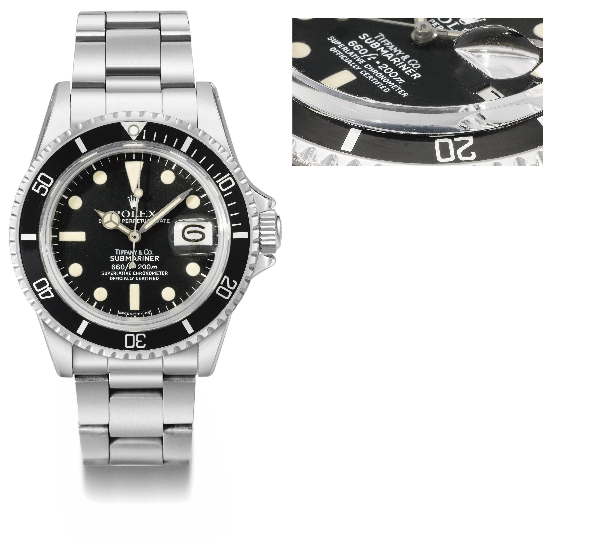 Rolex, made for Tiffany & Co. A fine and rare stainless steel automatic wristwatch with sweep centre seconds, date and bracelet