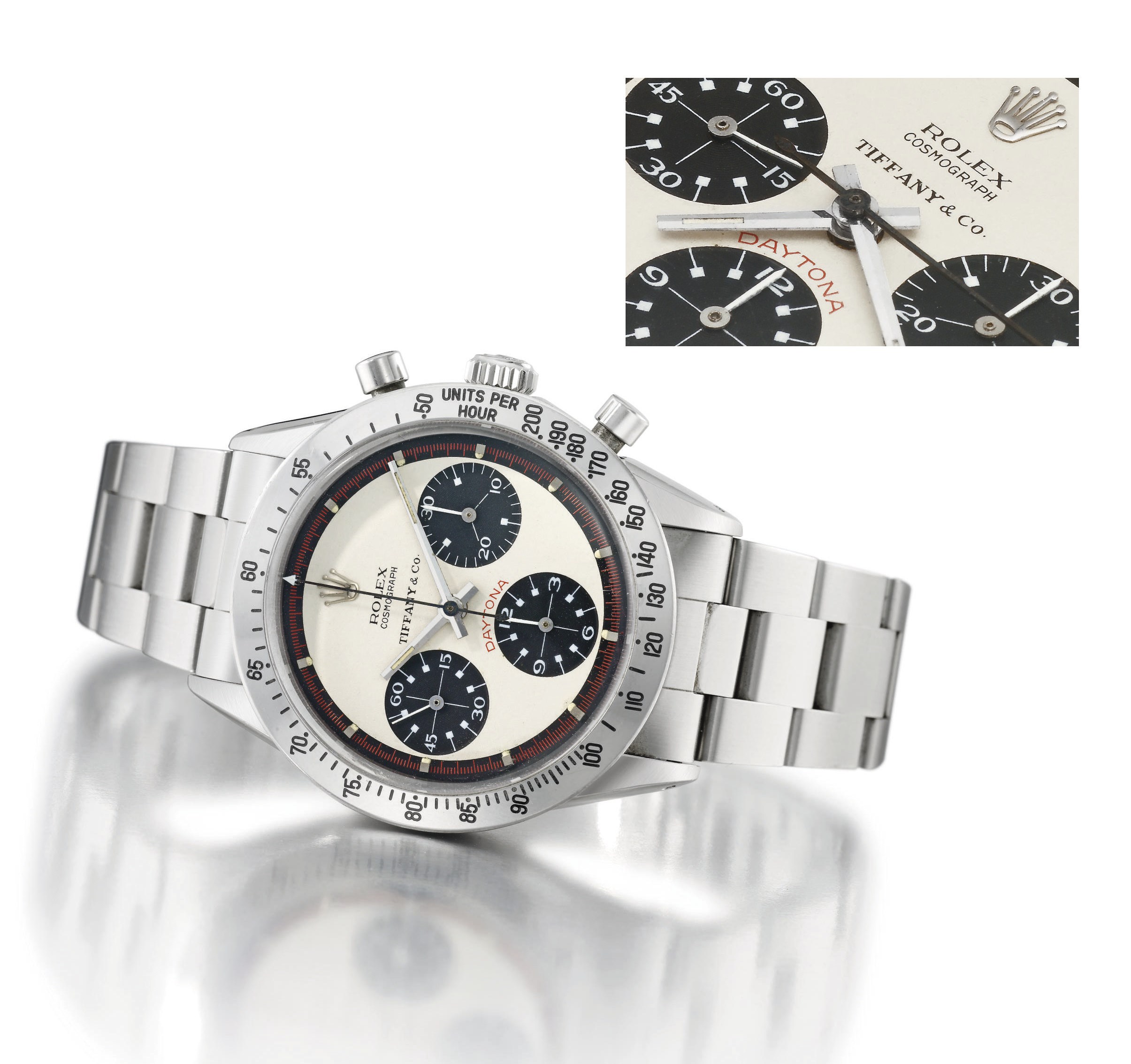 Rolex, made for Tiffany & Co. A fine and very rare stainless steel chronograph wristwatch with bracelet