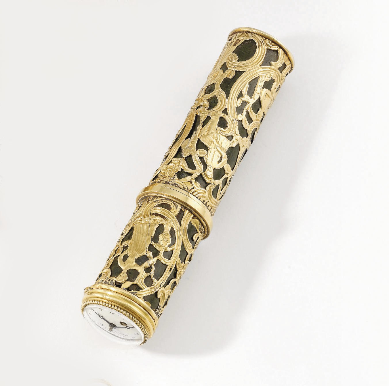 Moricand. A fine and unusual 18K gold and faux-jasper bodkin case with watch