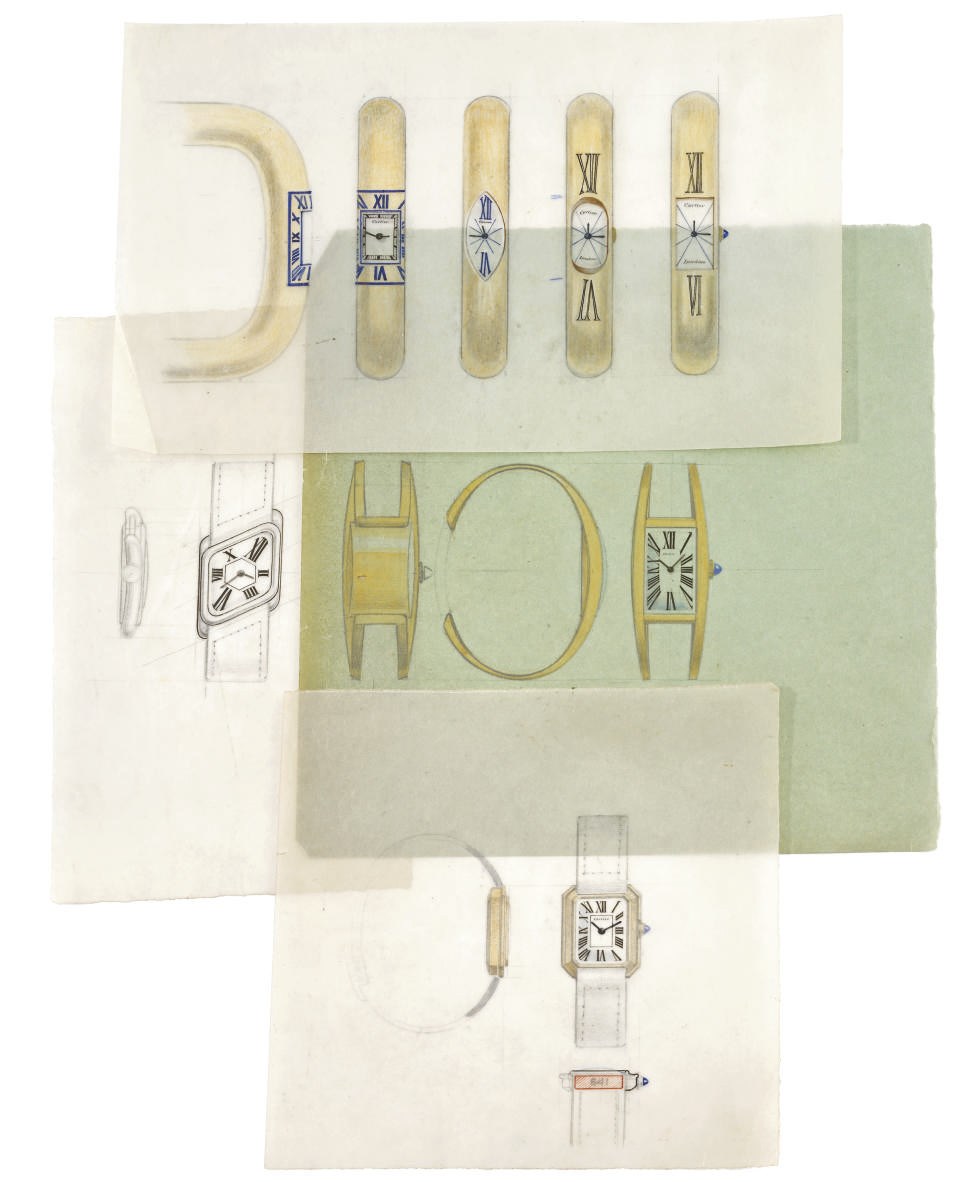 A group of fifteen sheets with various watch and clock designs for Cartier